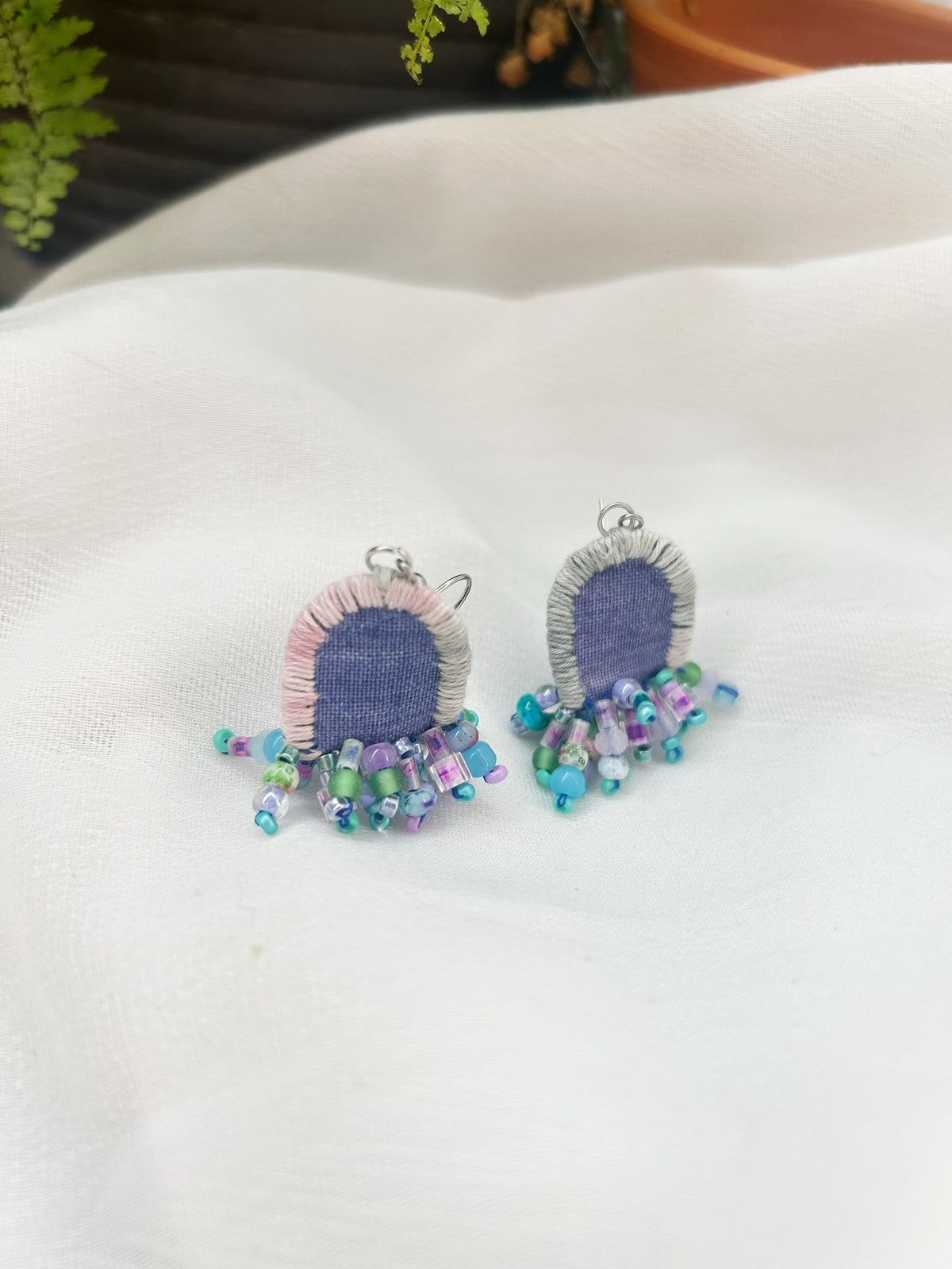 Handmade Fabric Earrings with Beaded Fringe