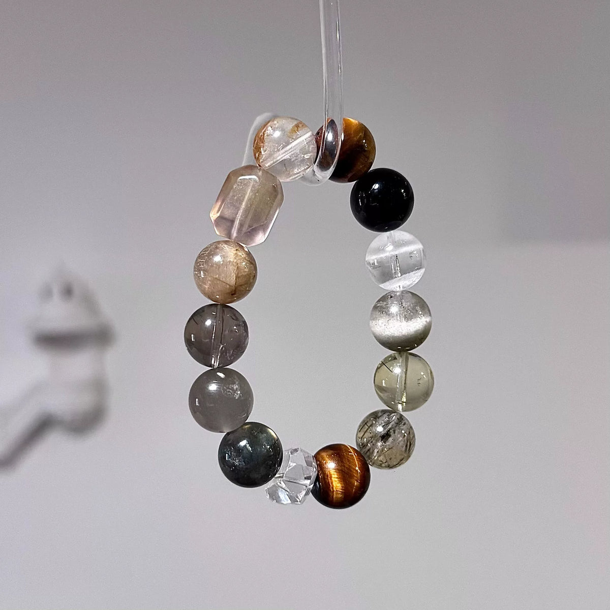 Mixed Crystal Beaded Bracelet with Cube Accent