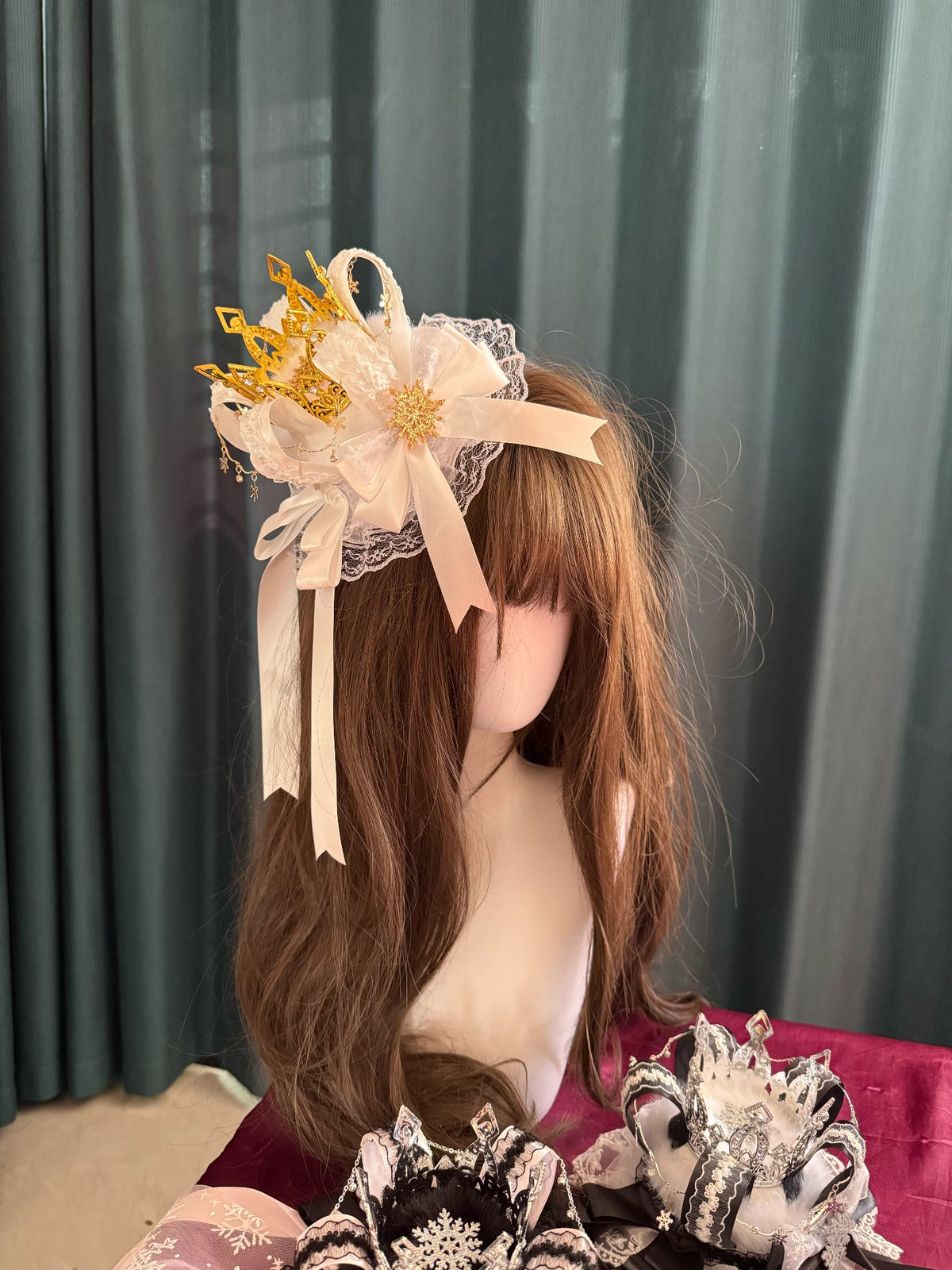 Gold Crown Mini Hat with Snowflake Lace