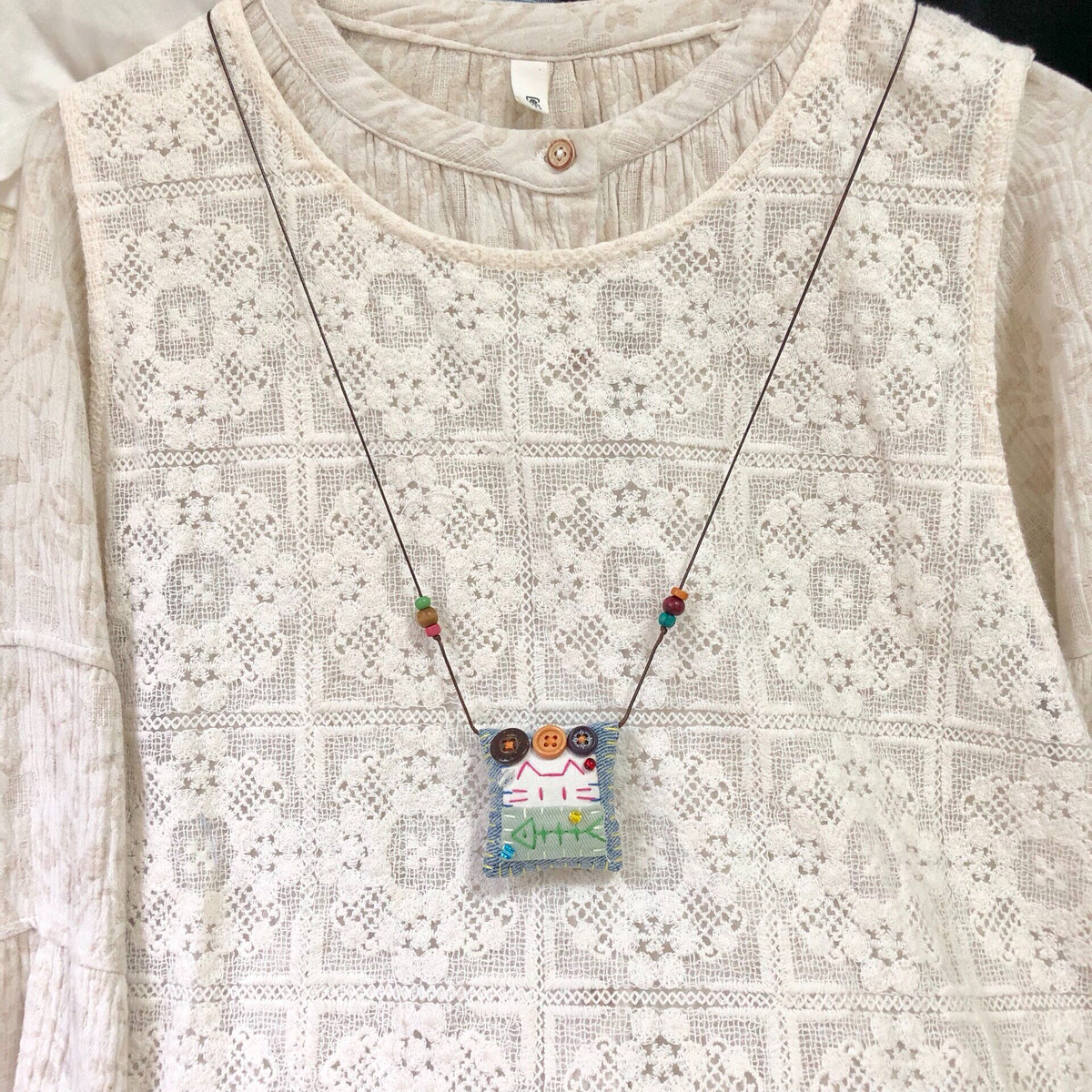 Handmade Cat Fish Denim Pendant Necklace
