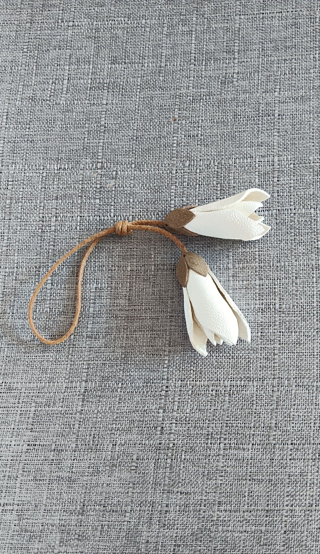 Leather Magnolia Flower Bag Charm Keychain