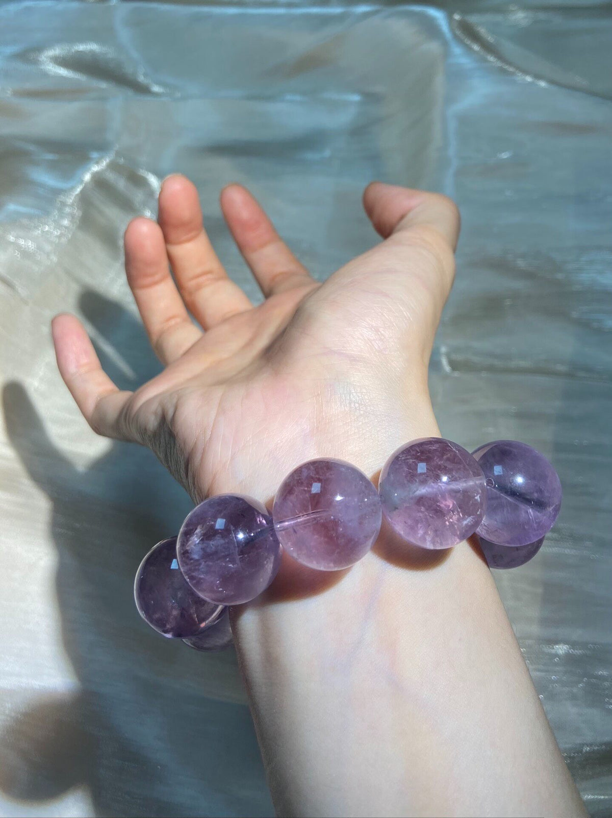 Lavender Amethyst Crystal Beaded Bracelet 19.5mm