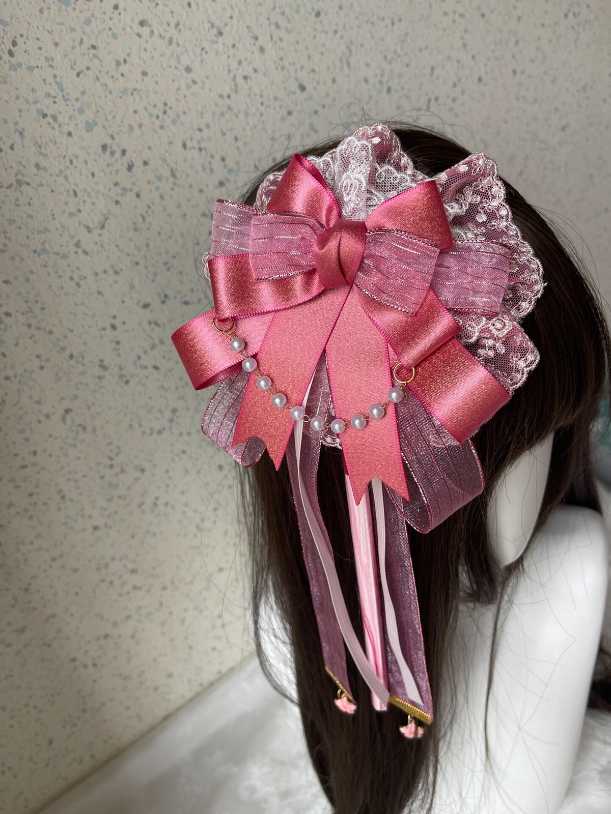 Handmade Lolita Pink Flower Ball Side Clip