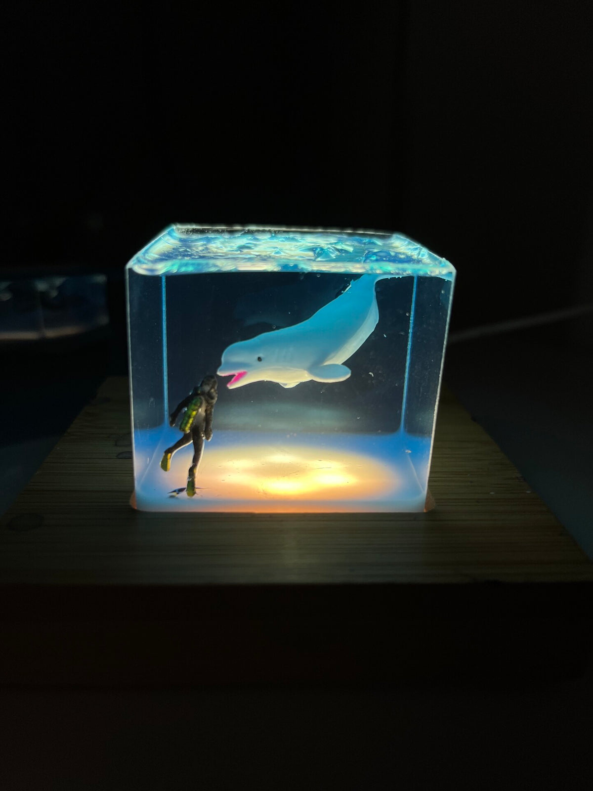 Beluga Whale Diver Resin Night Light Decor