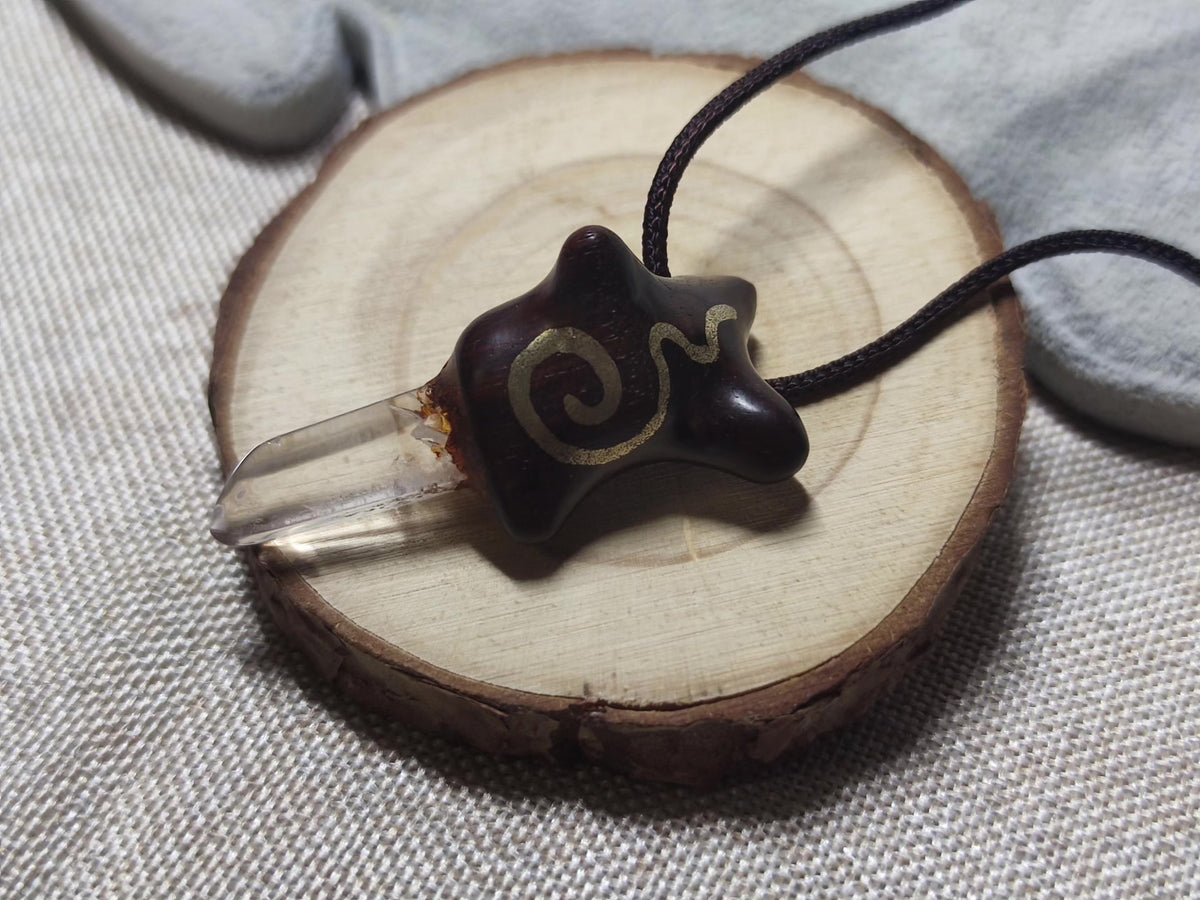 Red Sandalwood White Quartz Pendant Necklace