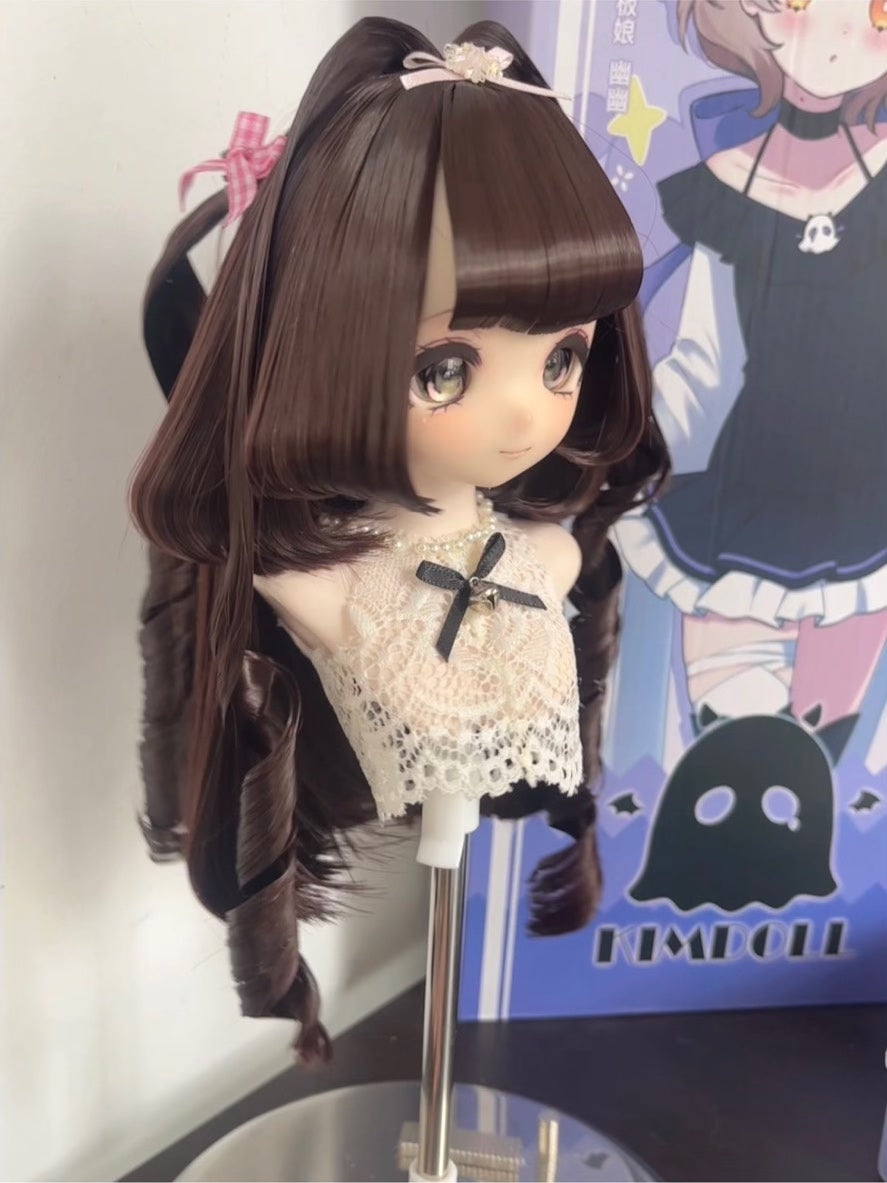 Doll Wig Brown Anime Curls Lace Collar