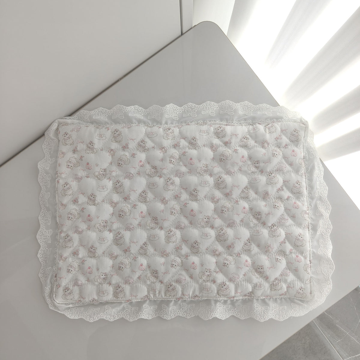 Handmade Quilted Mat with Lace Trim