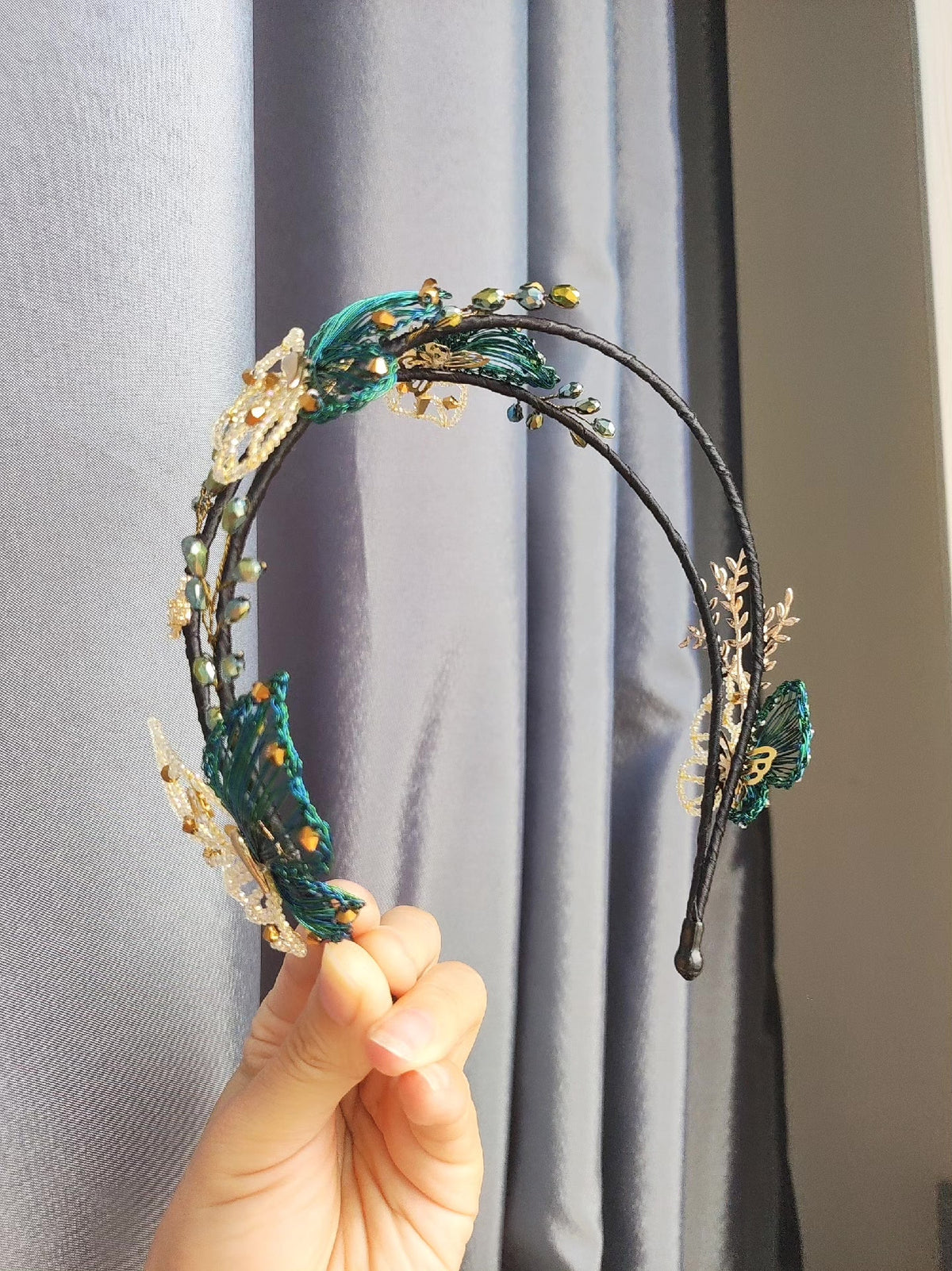 Double-Rod Headband with Butterfly Bead Decor