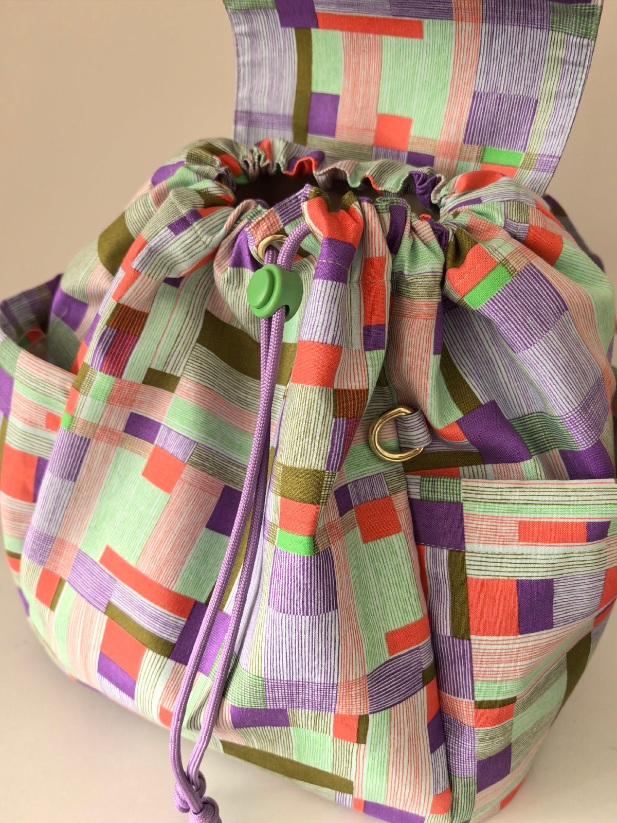Multicolor Geometric Fabric Backpack