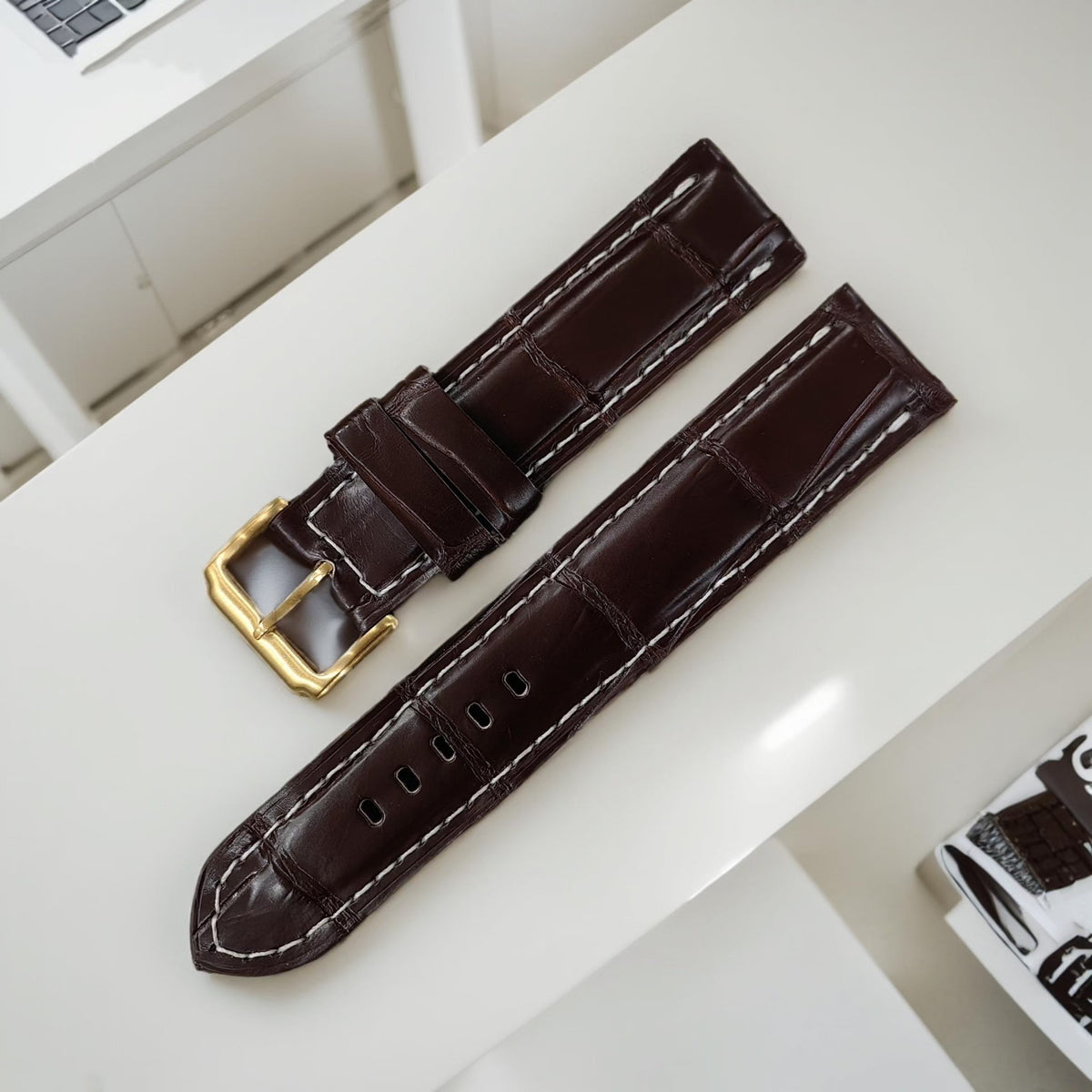 Crocodile Leather Watch Strap Brown 23mm