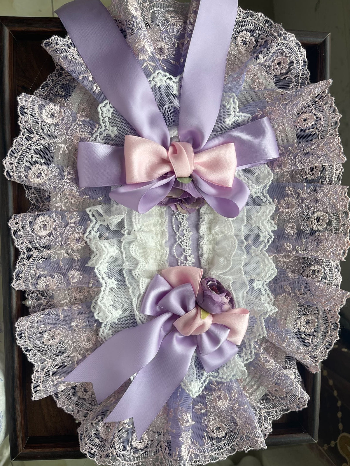 Lolita Lace Bonnet Handcrafted Pink Purple