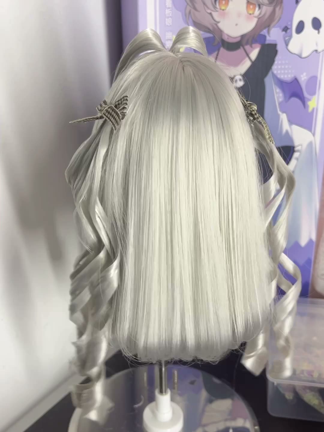 Doll Wig Silver Grey Twin Tail