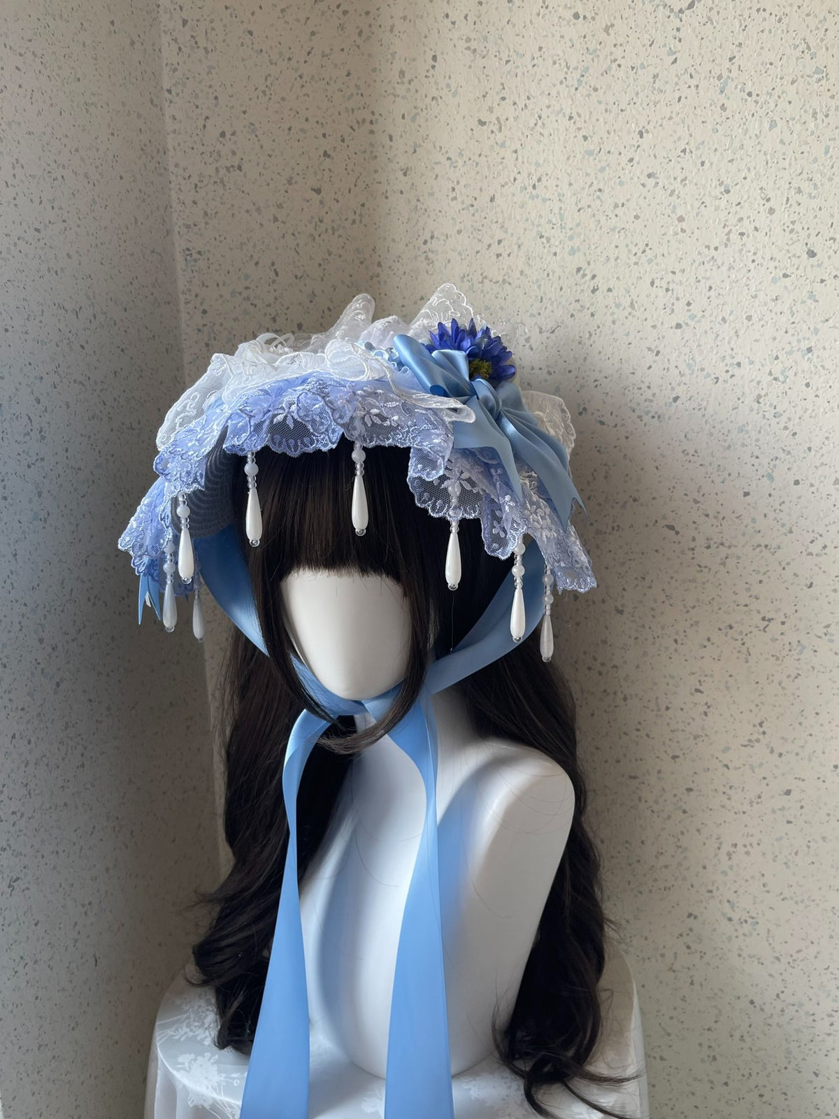 Lolita Blue Lace Bonnet Hat
