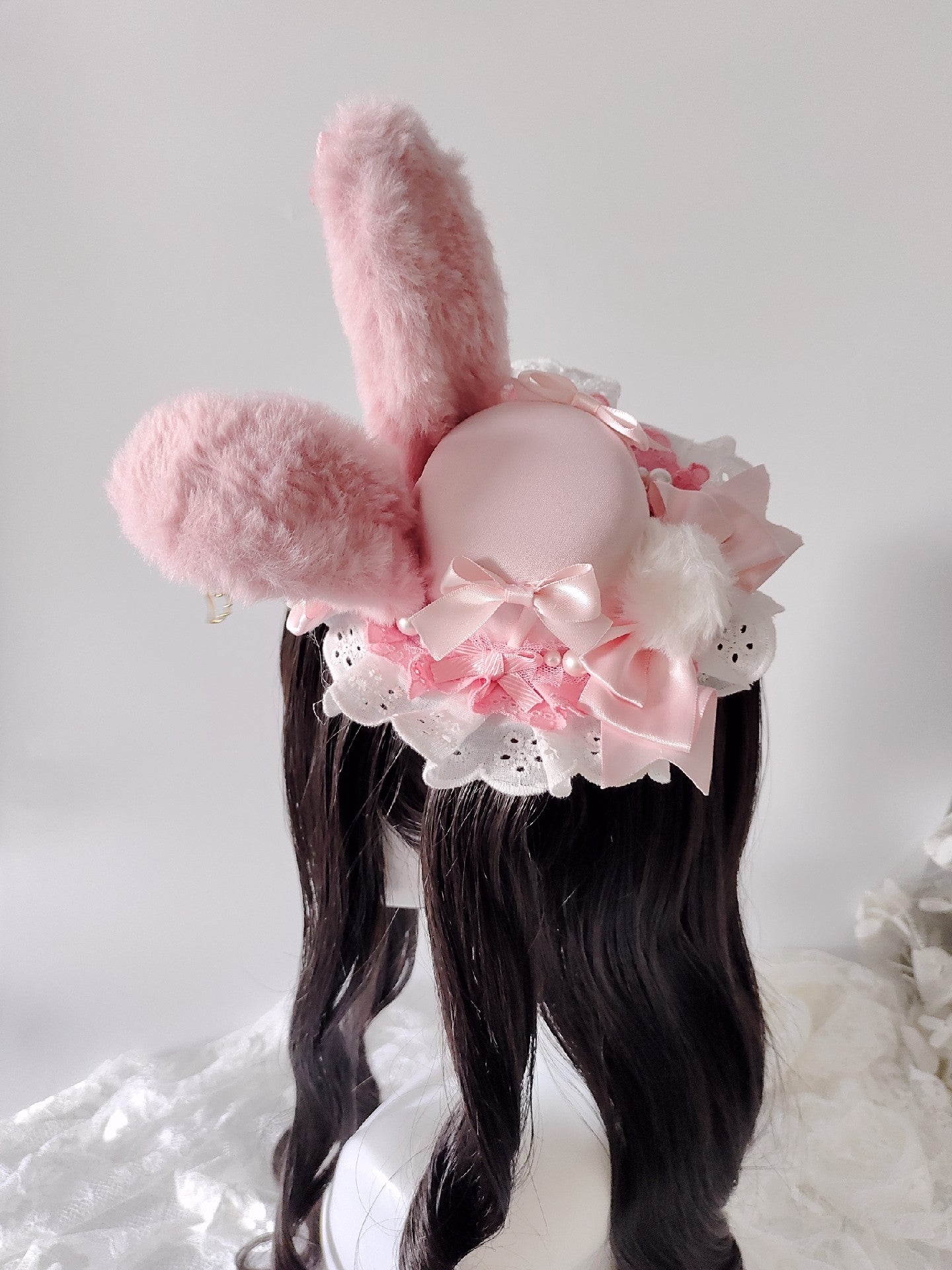 Pink Rabbit Ear Lolita Headband with Adjustable Wire Ears