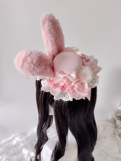 Pink Rabbit Ear Lolita Headband with Adjustable Wire Ears