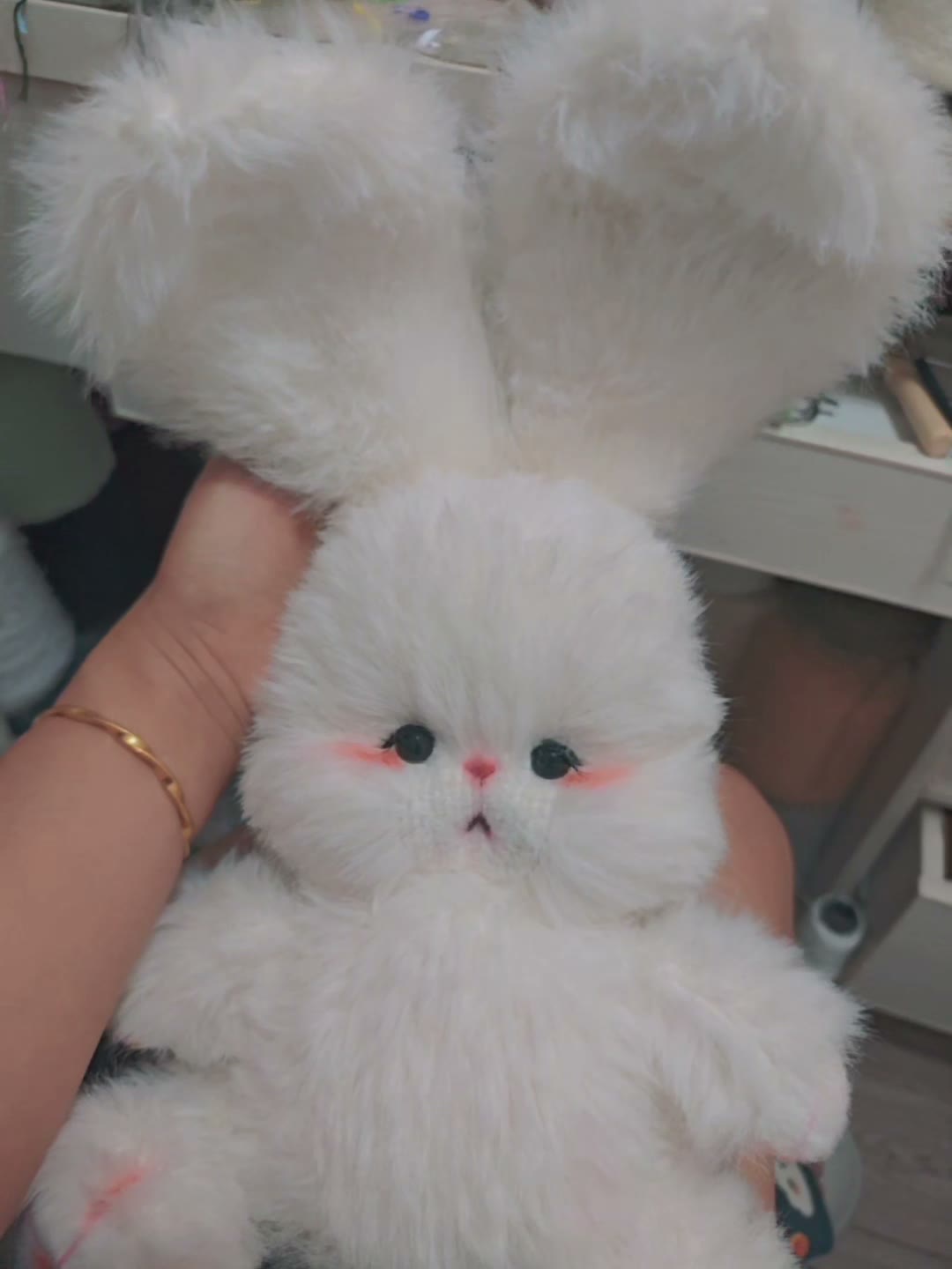 ニットのうさぎのぬいぐるみ 35cm ホワイトファー
