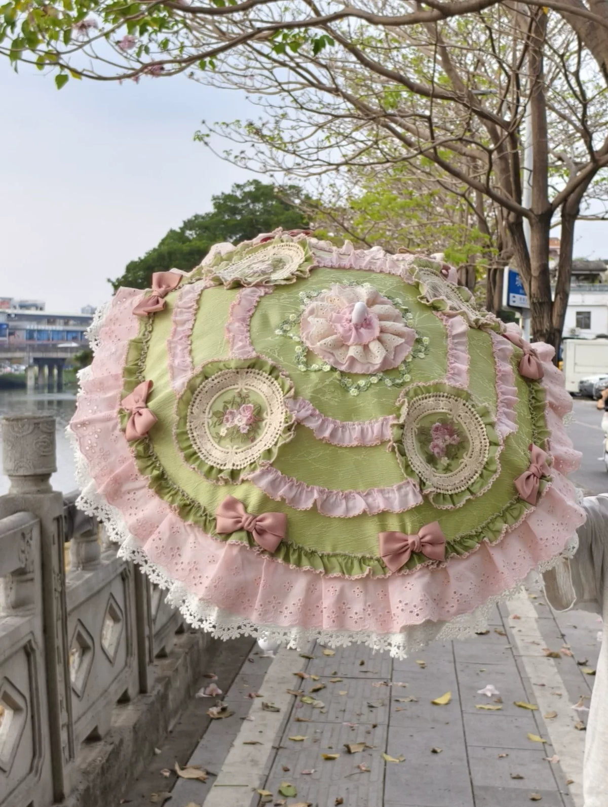 Sage Green Floral Lolita Handmade Parasol