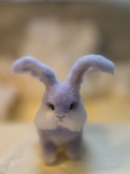 Lavender and White Wool Felt Rabbit Figurine