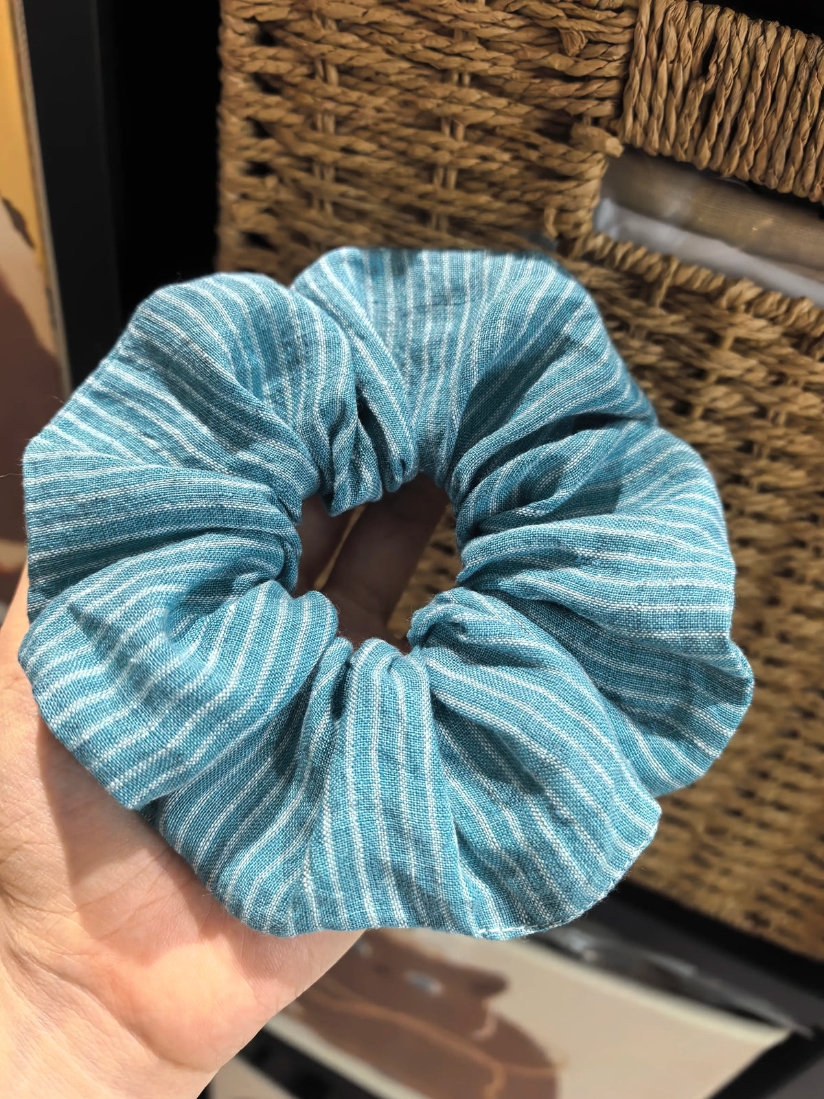 Elastico in lino a righe blu