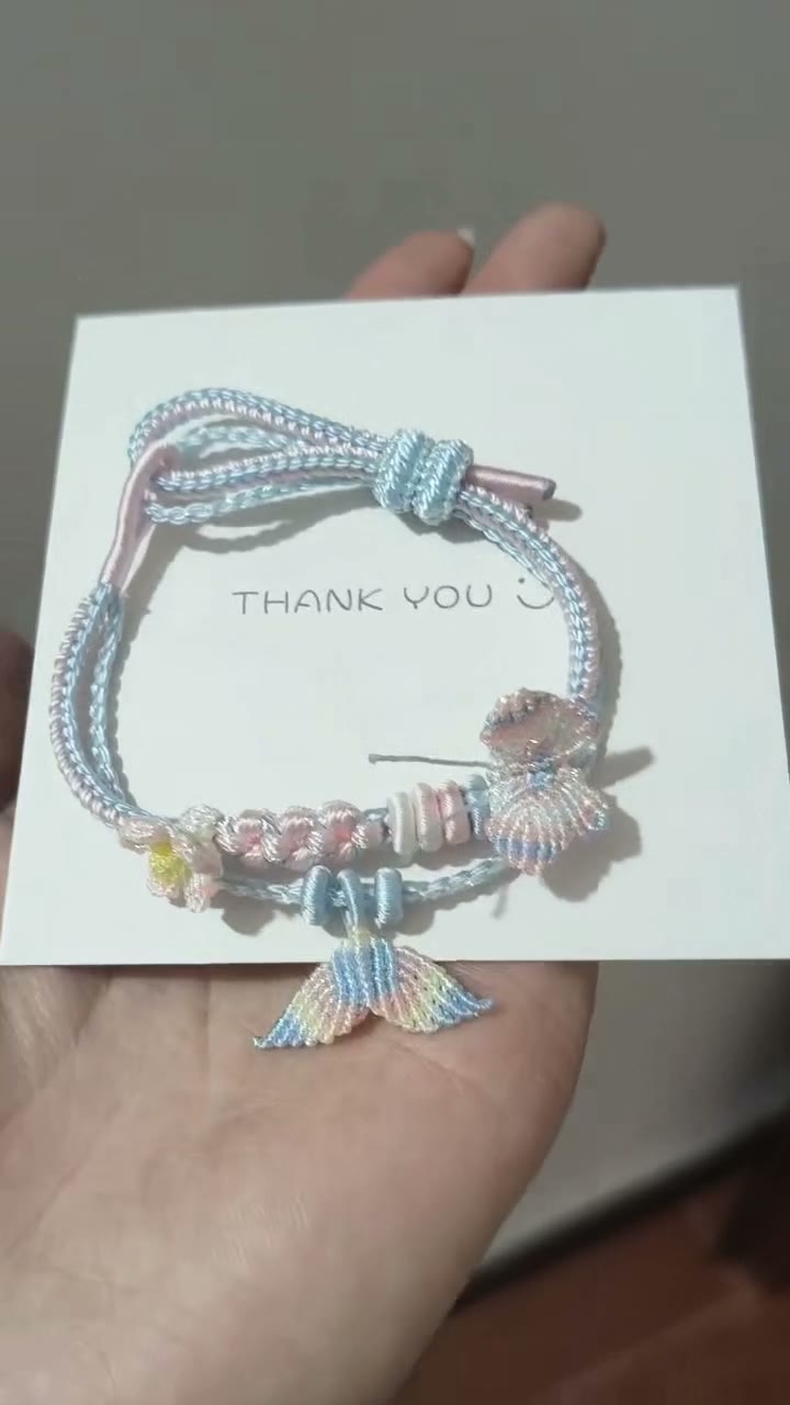 ハンドメイド 編み込みブレスレット ピンク イエロー グラデーション
