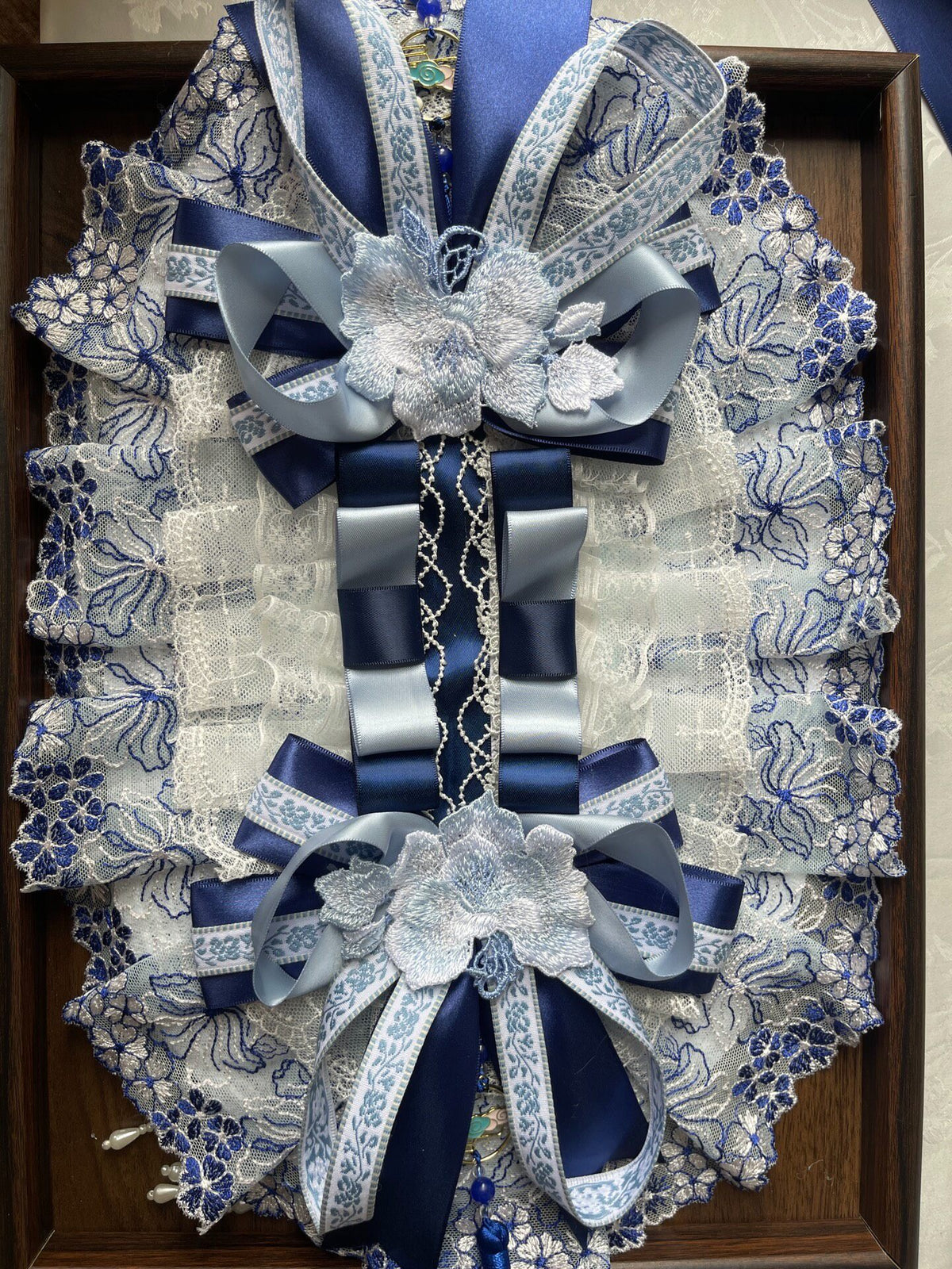 Lolita Blue White Lace Flat Hat Bonnet