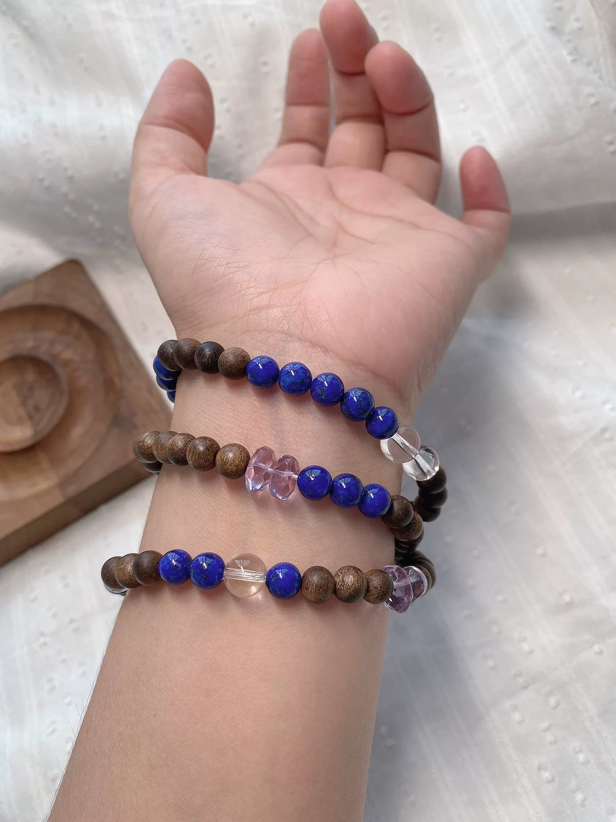 Lapis Lazuli Agarwood Amethyst Triple Wrap Bracelet