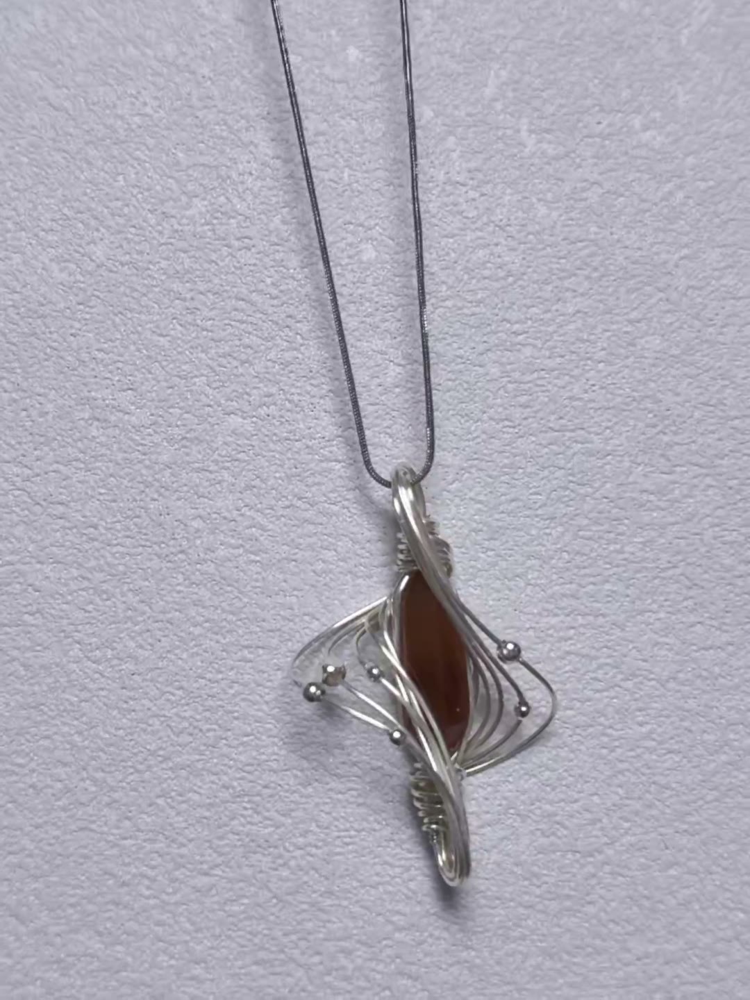 Silver Wire Wrapped Red Stone Necklace