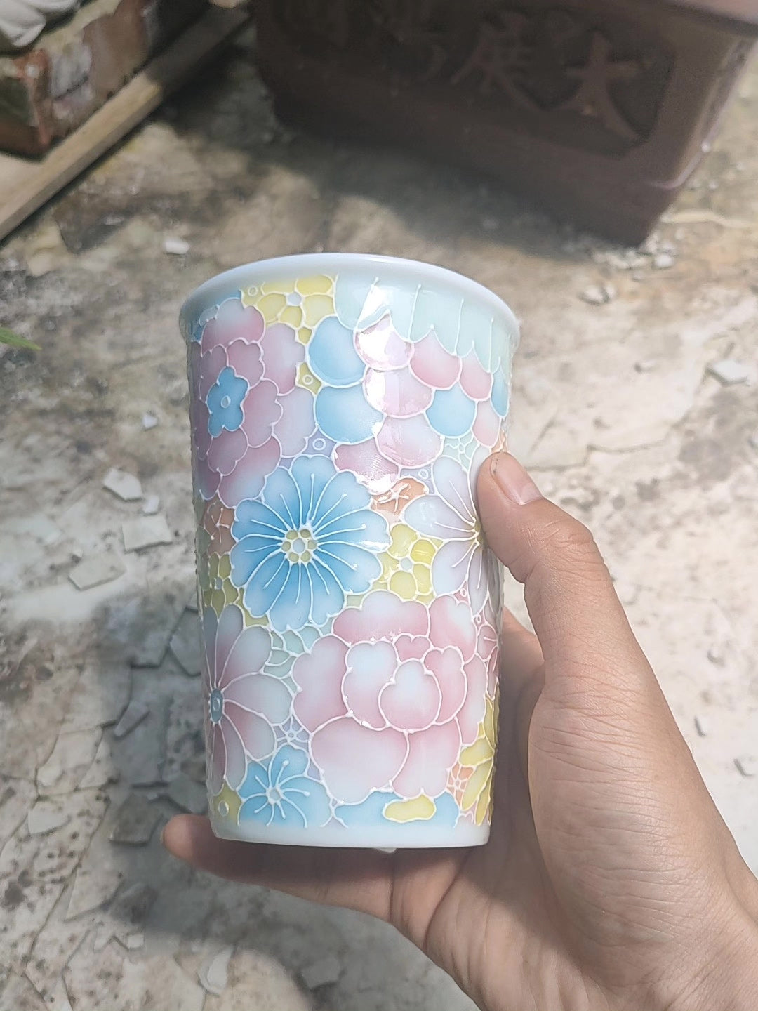 Jingdezhen Underglaze Floral Porcelain Tea Cup 450cc