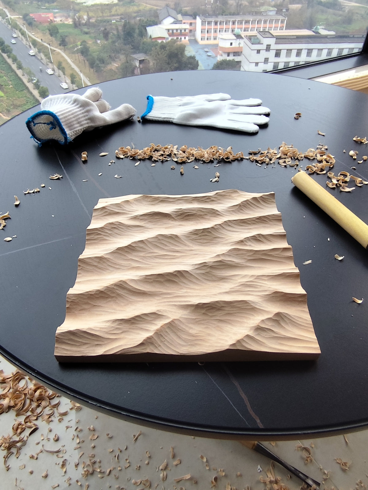 Handcrafted Linden Wood Wave Carving 20cm