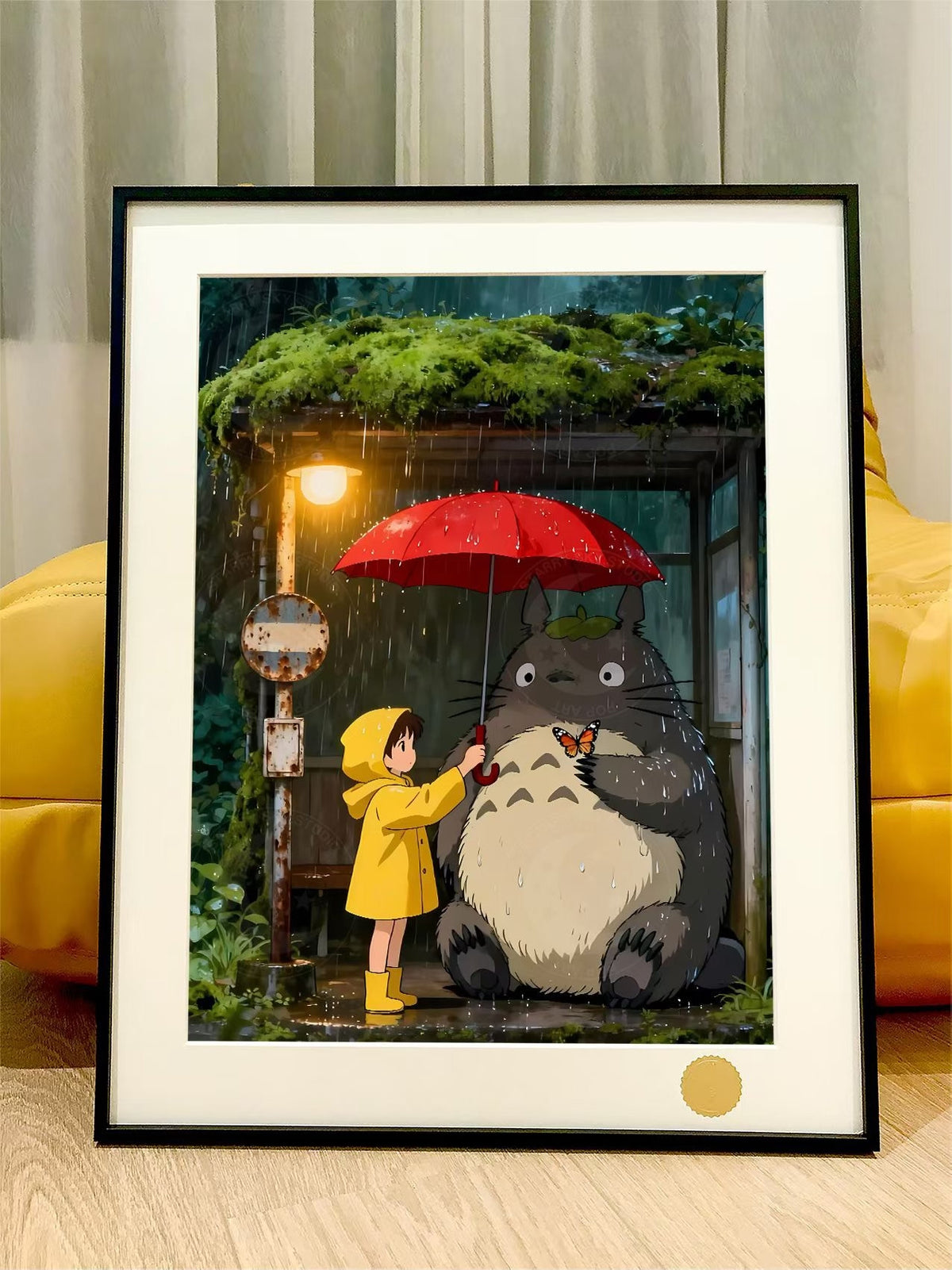 Framed Totoro Rainy Night Art Print