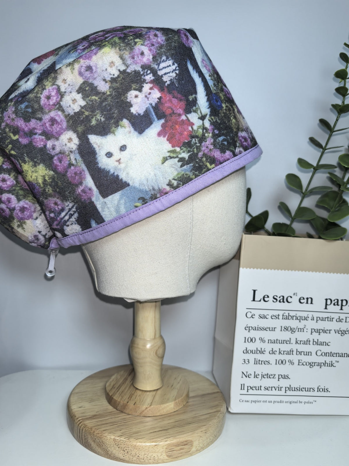 Cotton Linen Cat Floral Surgical Cap