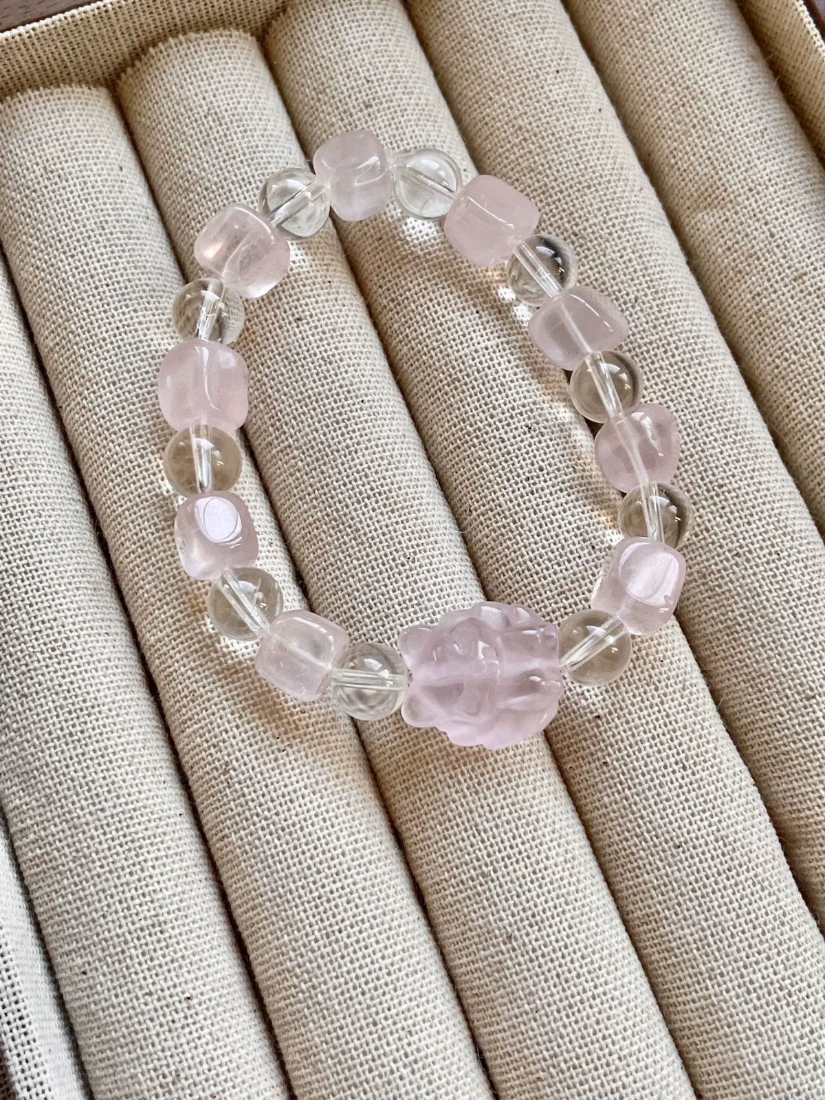 Rose Quartz Clear Quartz Fox Bracelet