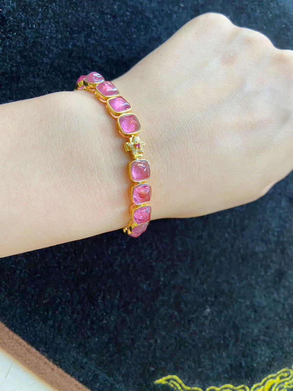 Bracelete Ténis com Gemas Rosas de Corte Almofada