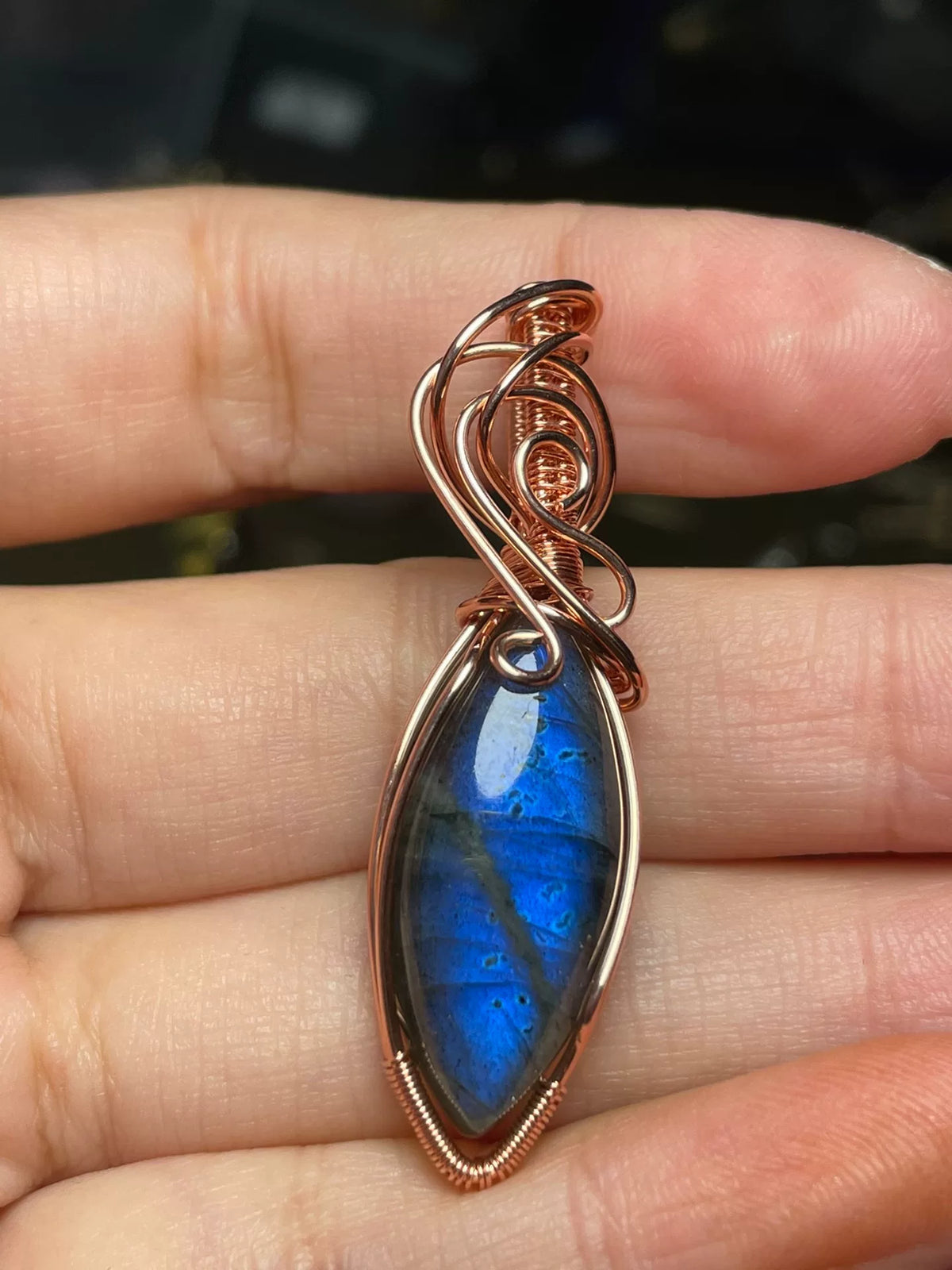 Blue Labradorite Copper Wire Wrapped Pendant
