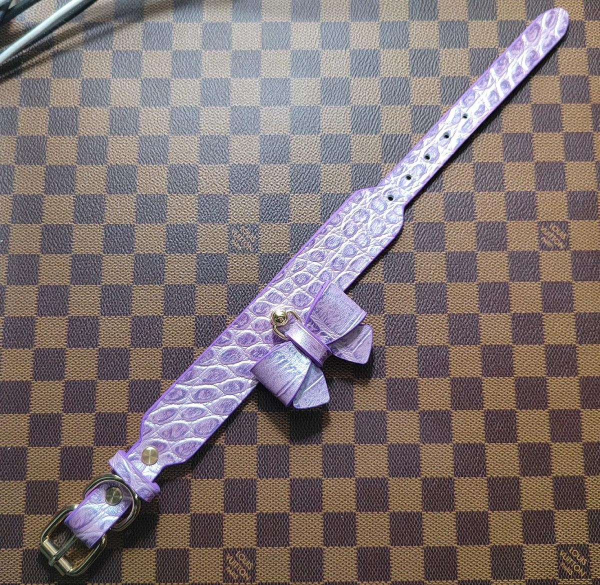 Purple Fish Scale Leather Pet Collar