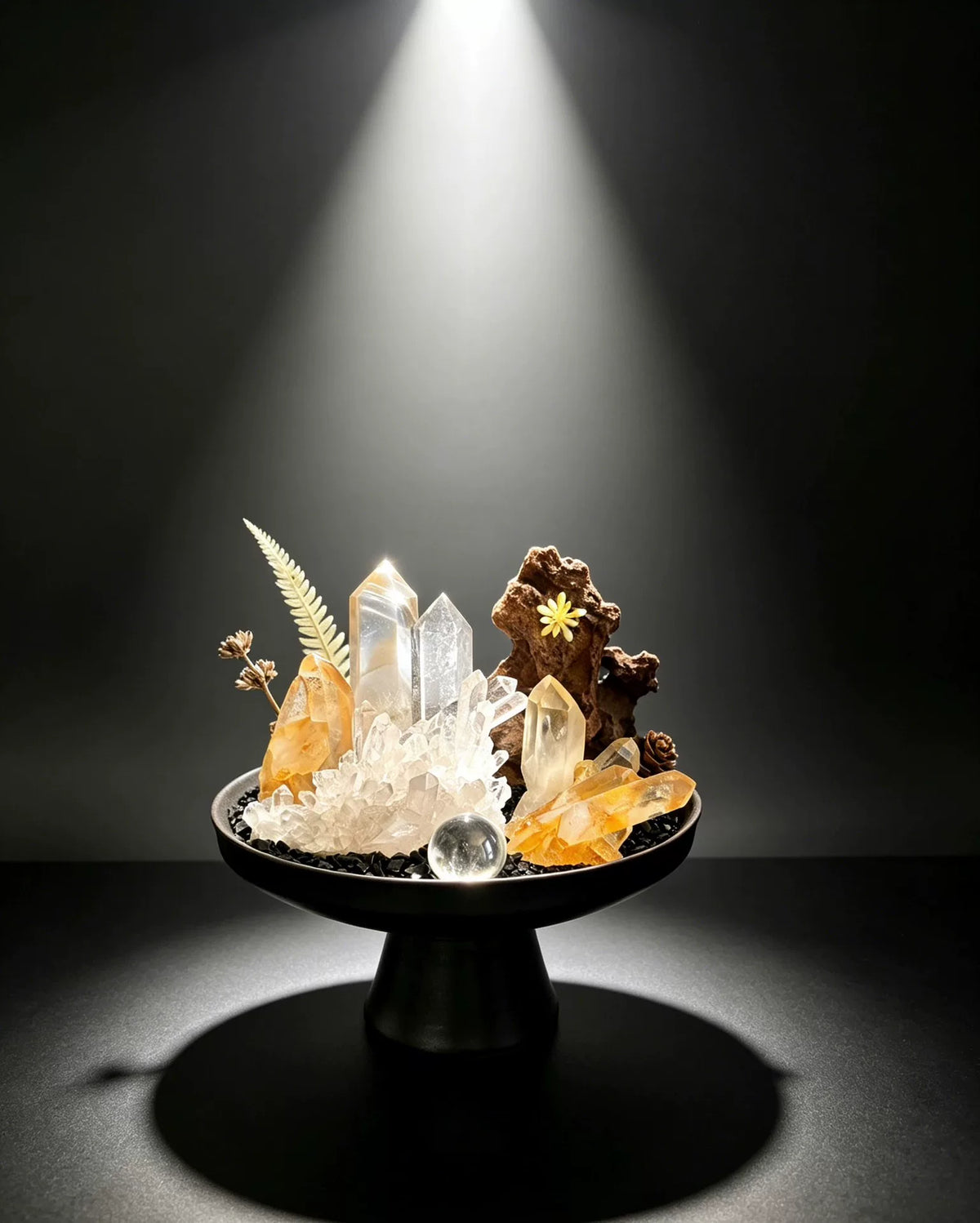 Bonsái de Cristal con Cuarzo Transparente y Citrina
