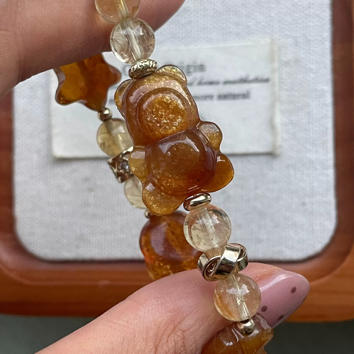Natural Honey Amber Beaded Bracelet with Gold Accents