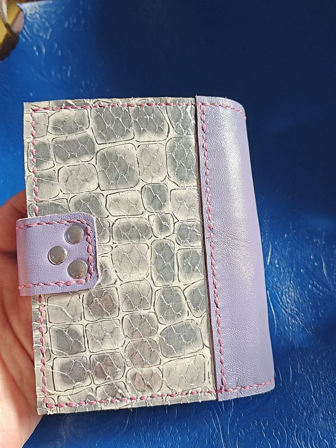 A7 Ringbuchcover Silber Schlangenleder Lila