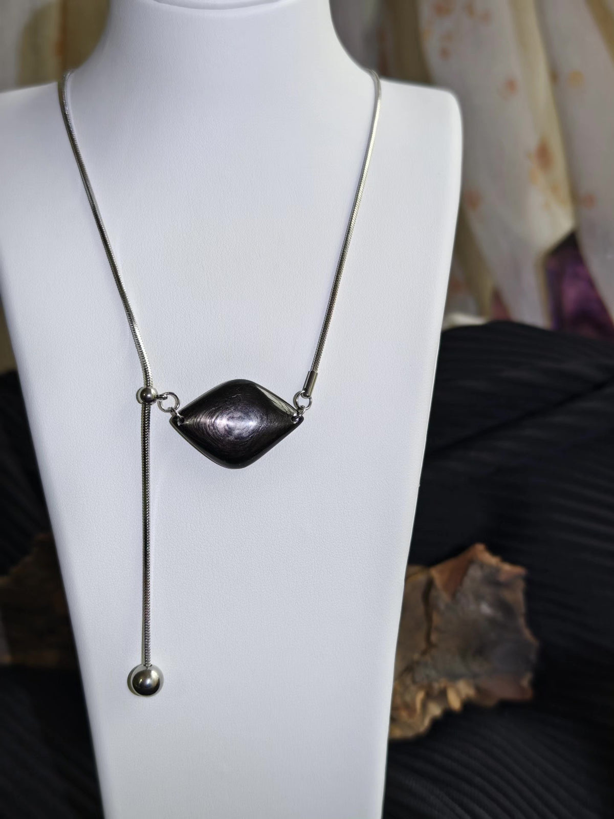 Golden Sheen Obsidian Lariat Necklace