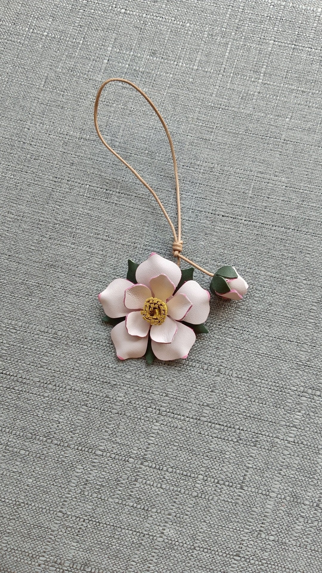 Vegetable-Tanned Leather Rose Pendant Bag Charm