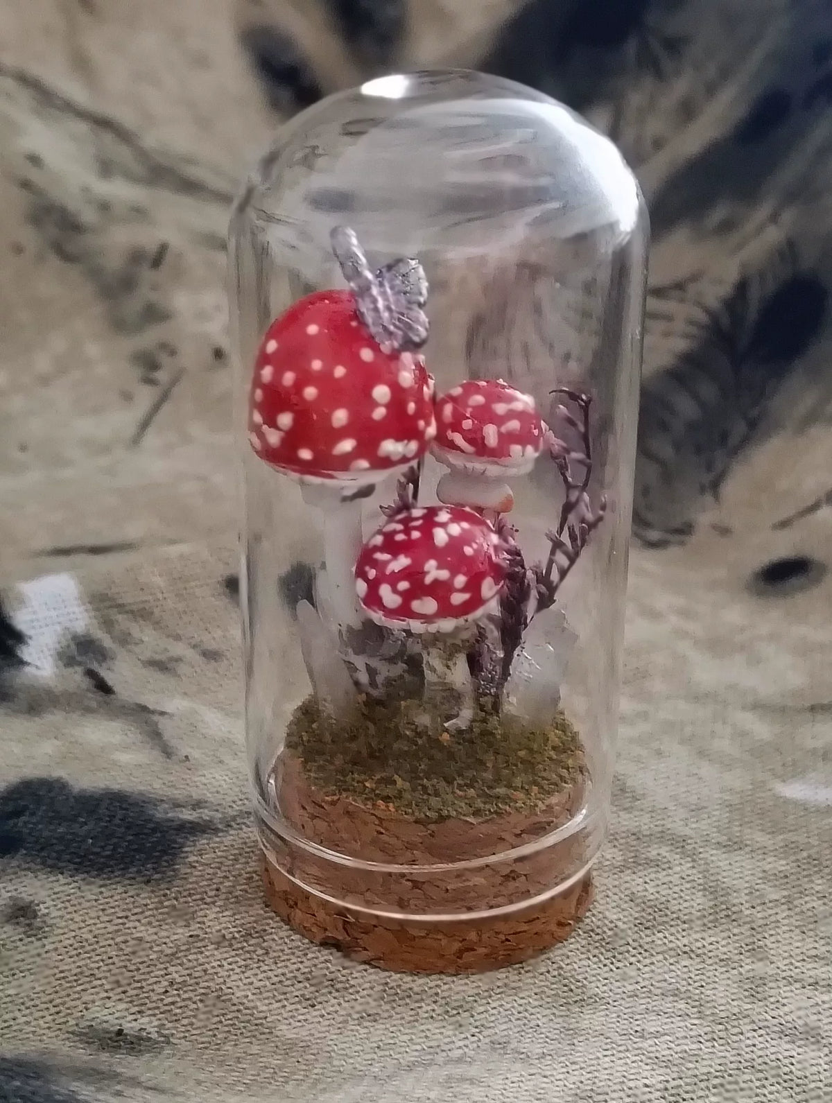 手作り 赤いきのこのガラスドームテラリウム