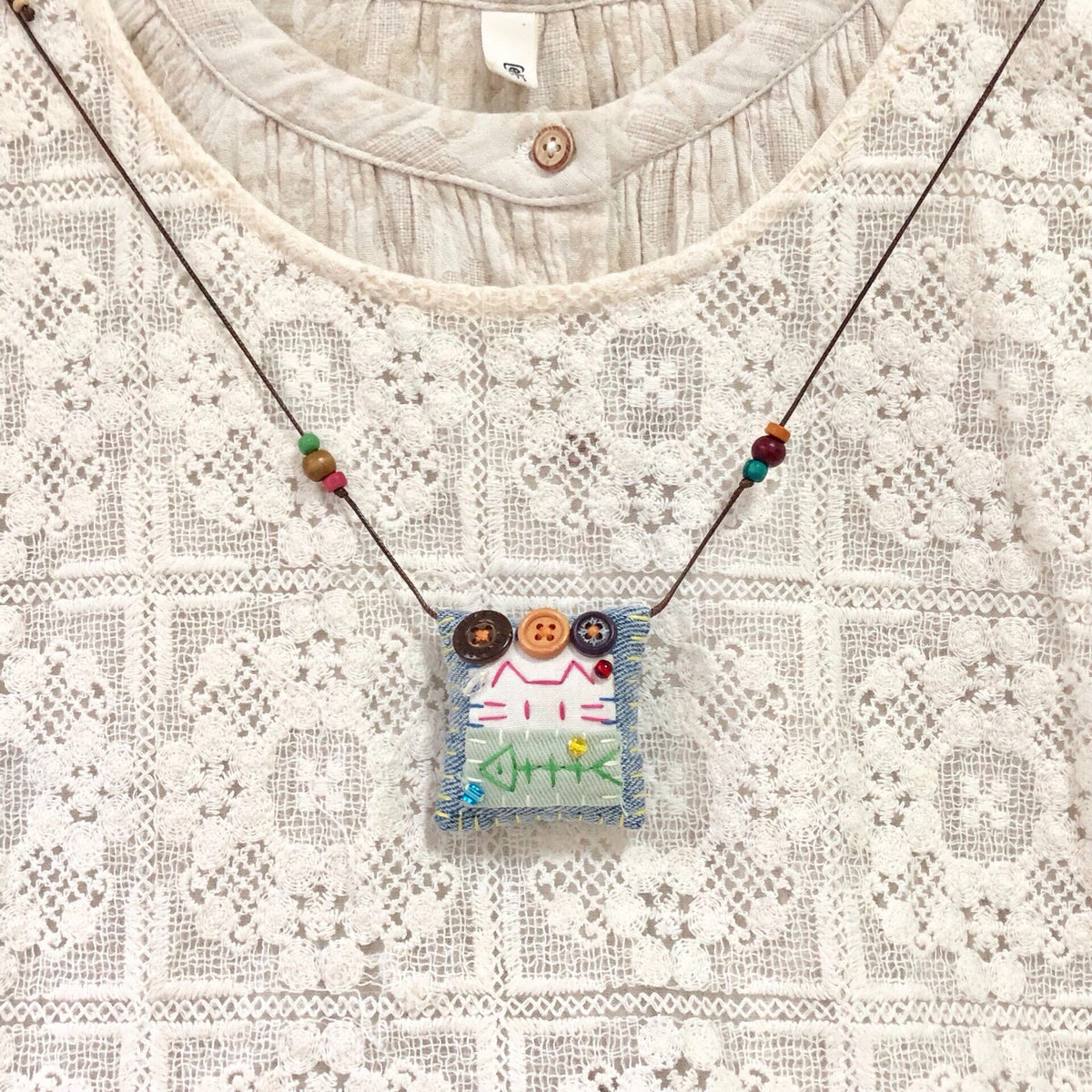 Handmade Cat Fish Denim Pendant Necklace