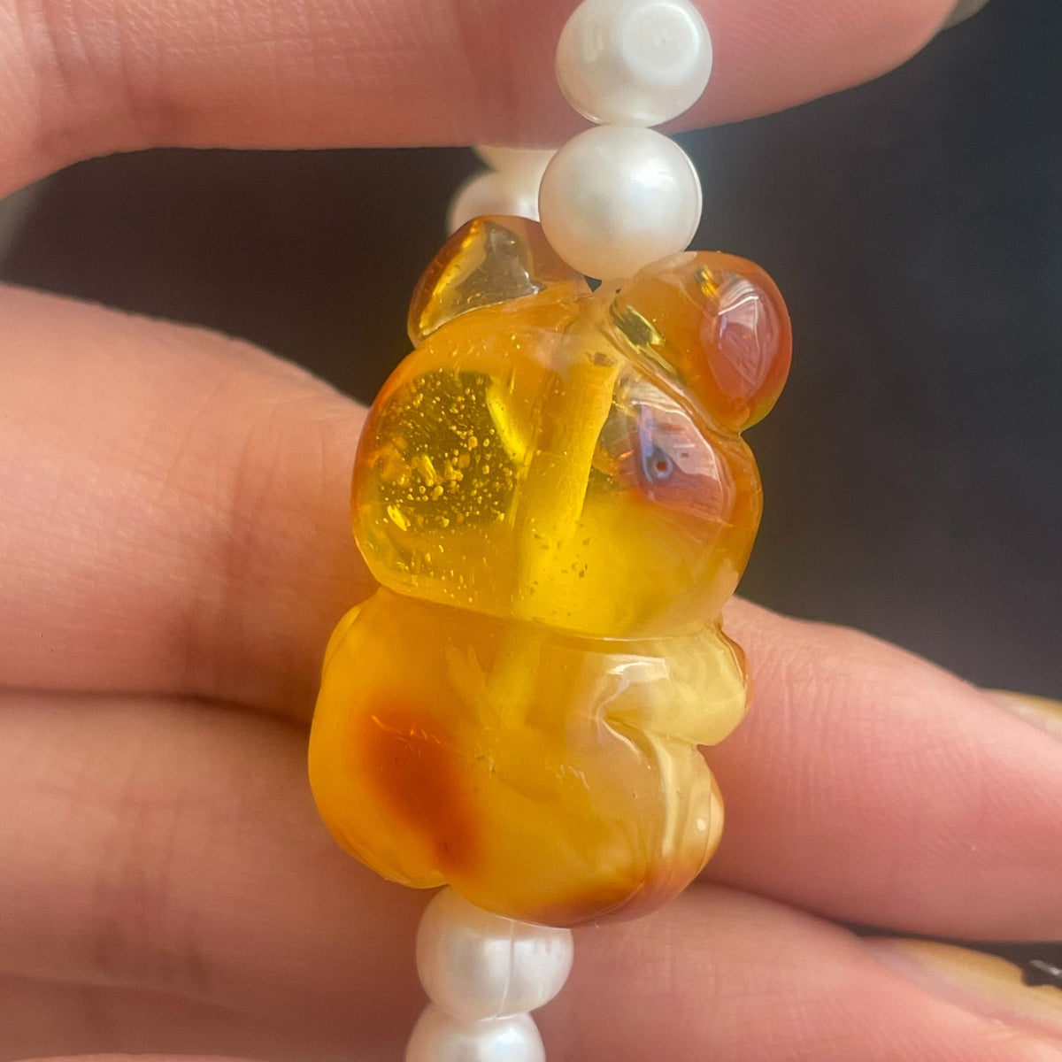 Honey Amber Bear Pearl Bracelet
