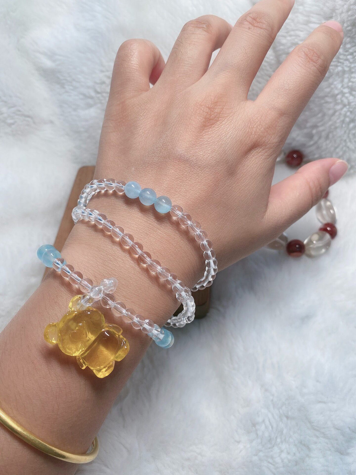 White Crystal Aquamarine Amber Charm Bracelet