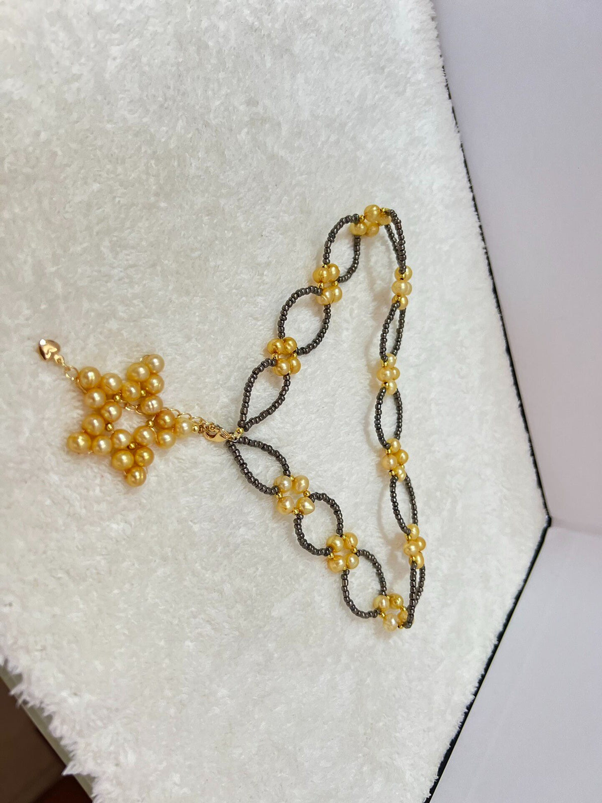 Gothic Lace Necklace Black Gold Pearl