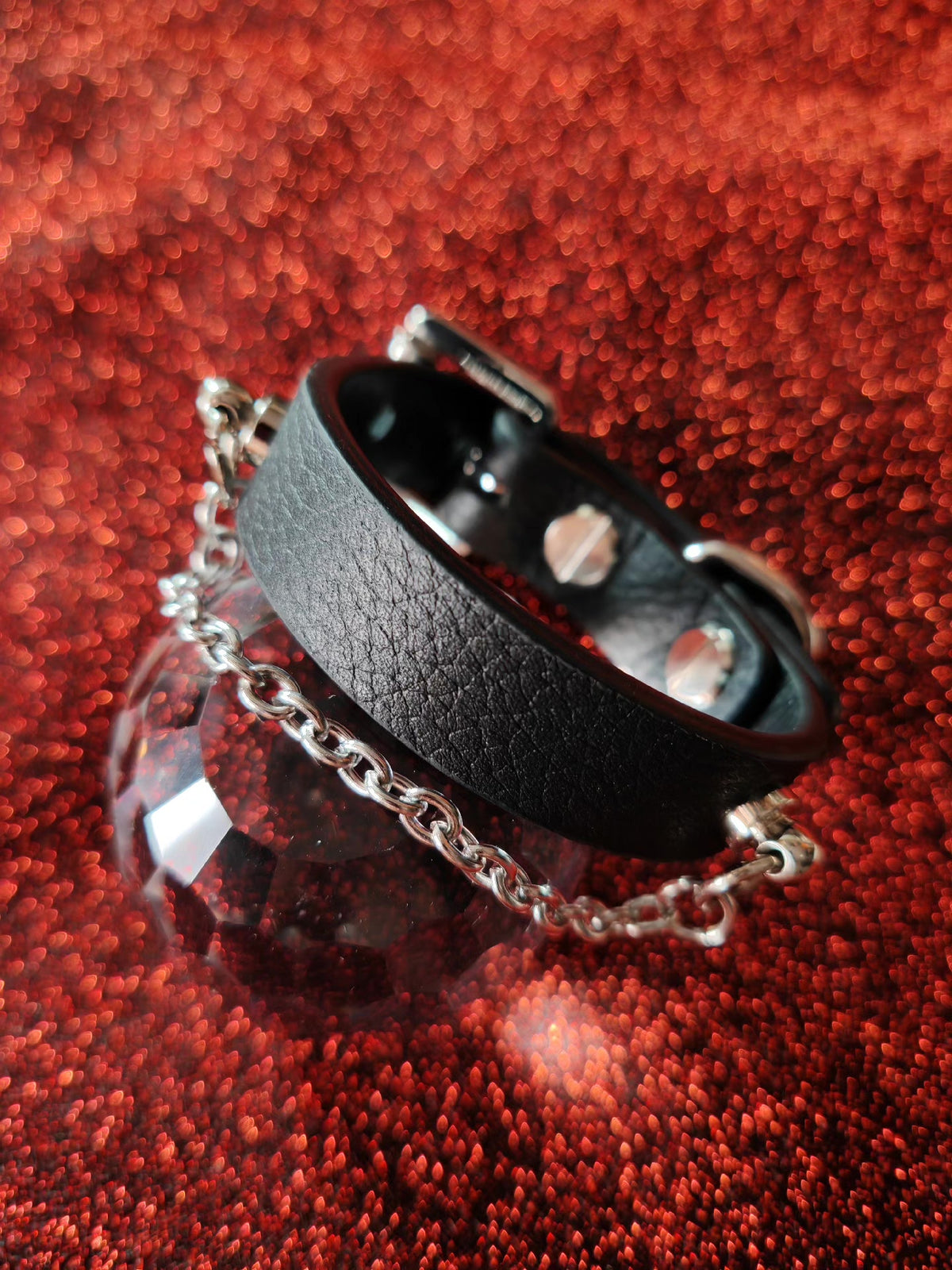 Black Lychee Grain Cowhide Leather Bracelet