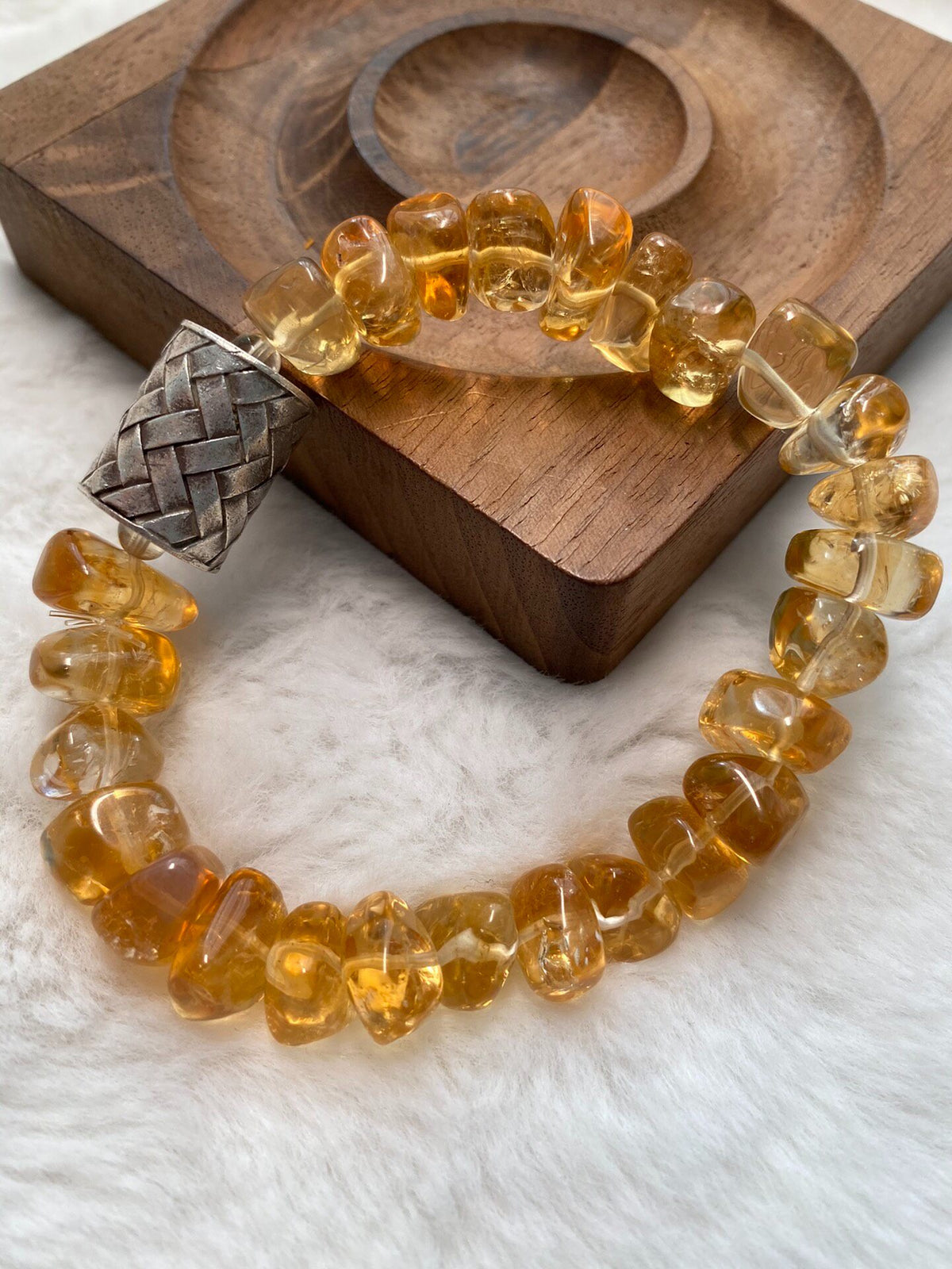 Citrine Candy Bean Bracelet with Silver Bead
