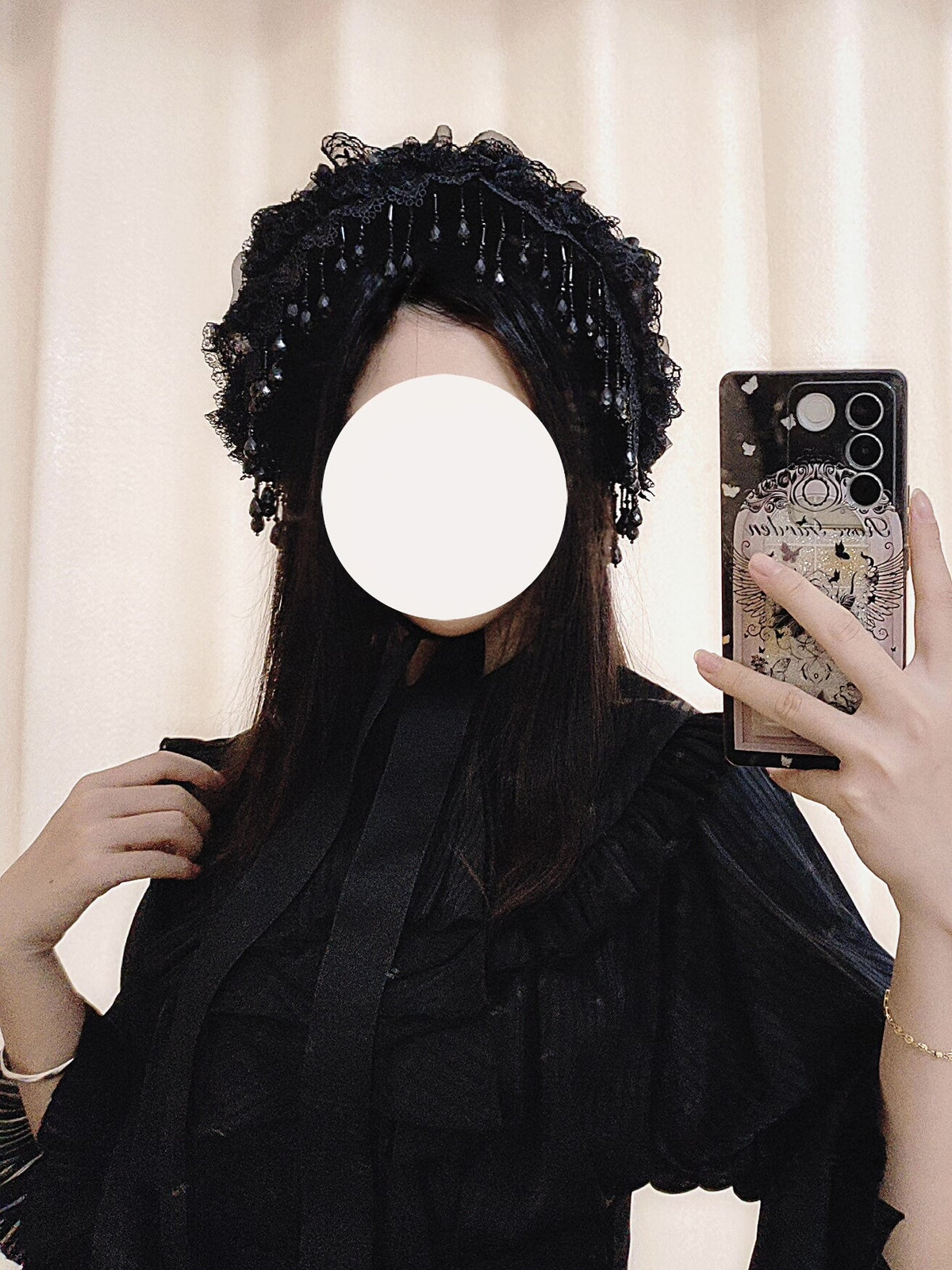Gothic Lolita Bonnet with Beaded Fringe