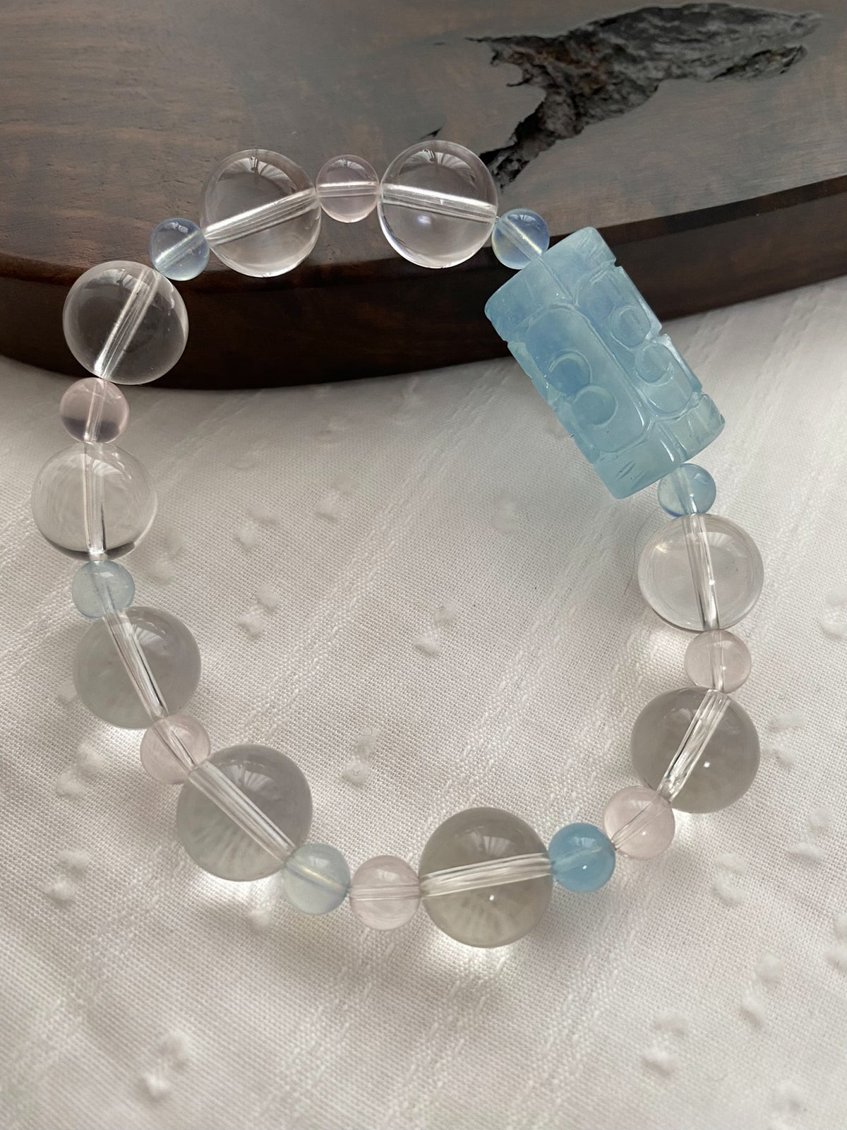 Aquamarine Quartz Rose Quartz Beaded Bracelet