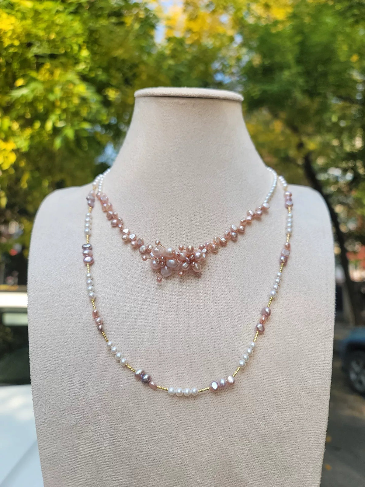 Soft Pink Two Piece Natural Pearl Necklace